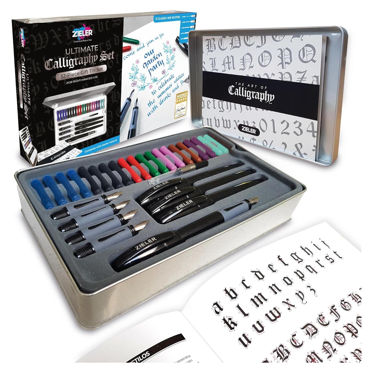 Juego de Plumas de Caligrafía Zieler 32 Piezas en Caja de Lata