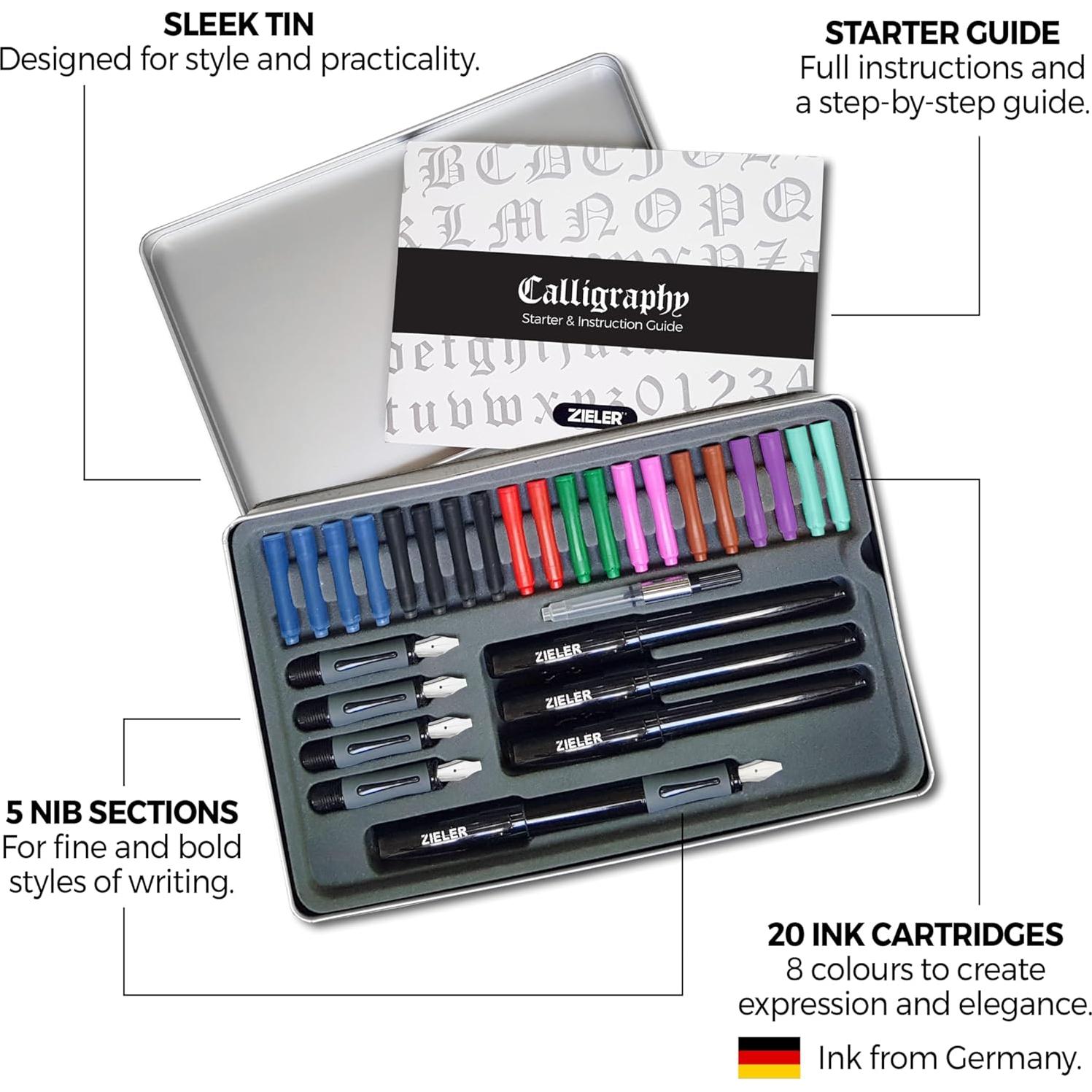 Juego de Plumas de Caligrafía Zieler 32 Piezas en Caja de Lata