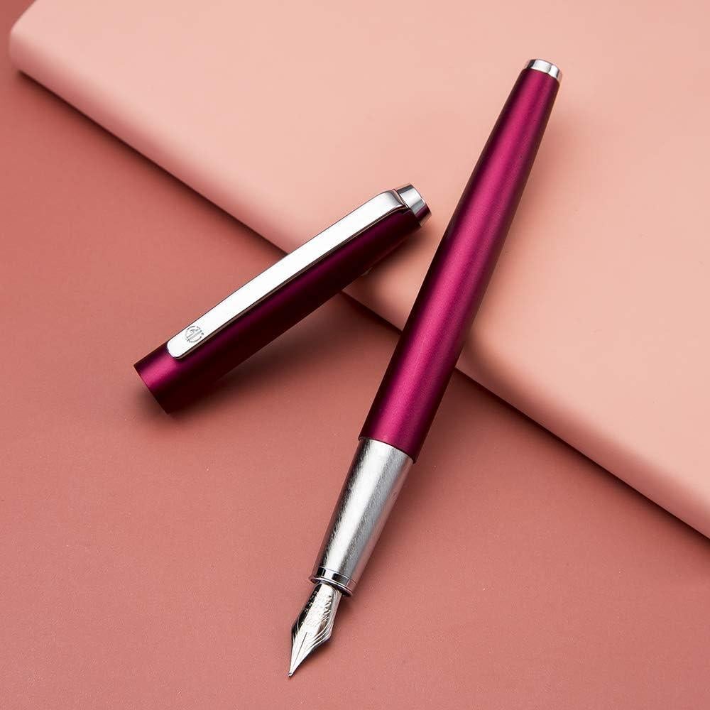 Pluma Fuente HongDian Metálica Púrpura Punta Curvada 0.6mm