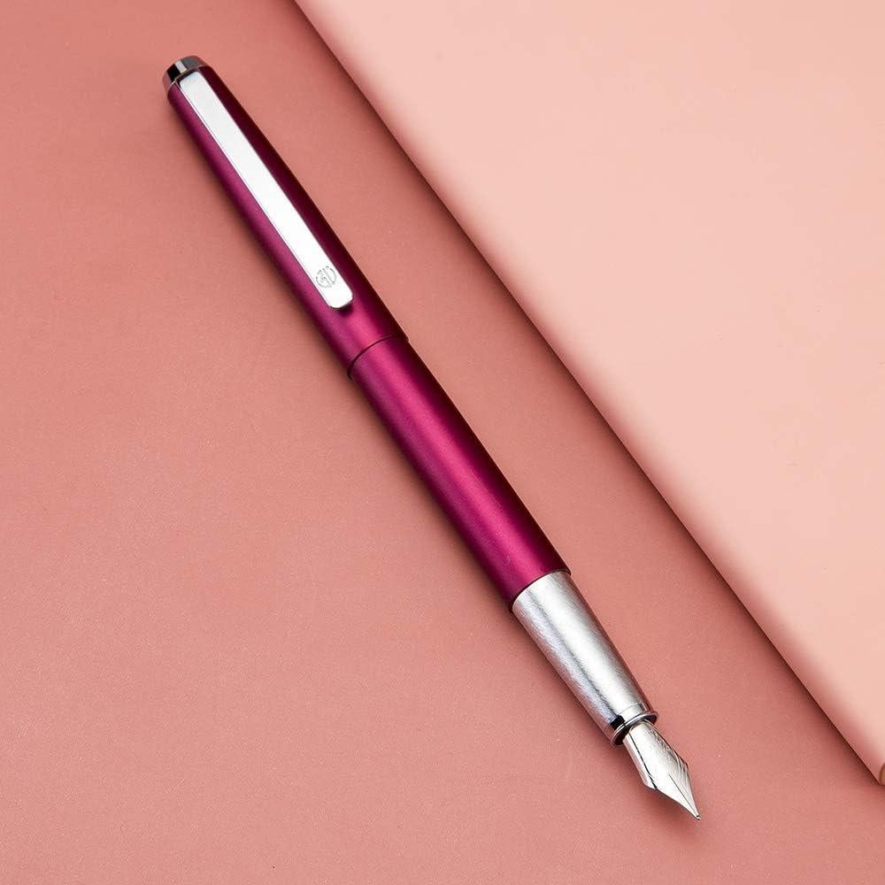 Pluma Fuente HongDian Metálica Púrpura Punta Curvada 0.6mm