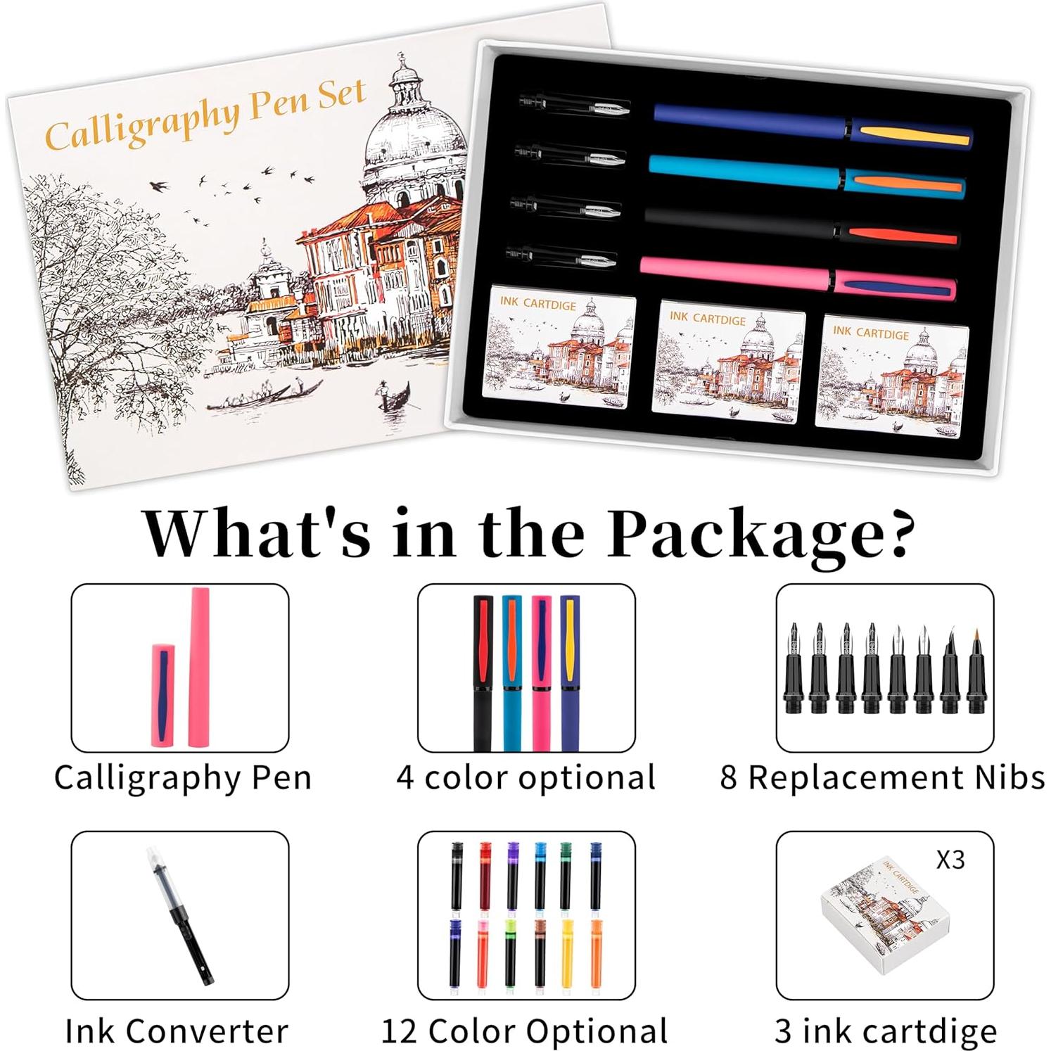 Juego de Plumas Caligráficas AIYNC con 4 Plumas y 60 Cartuchos