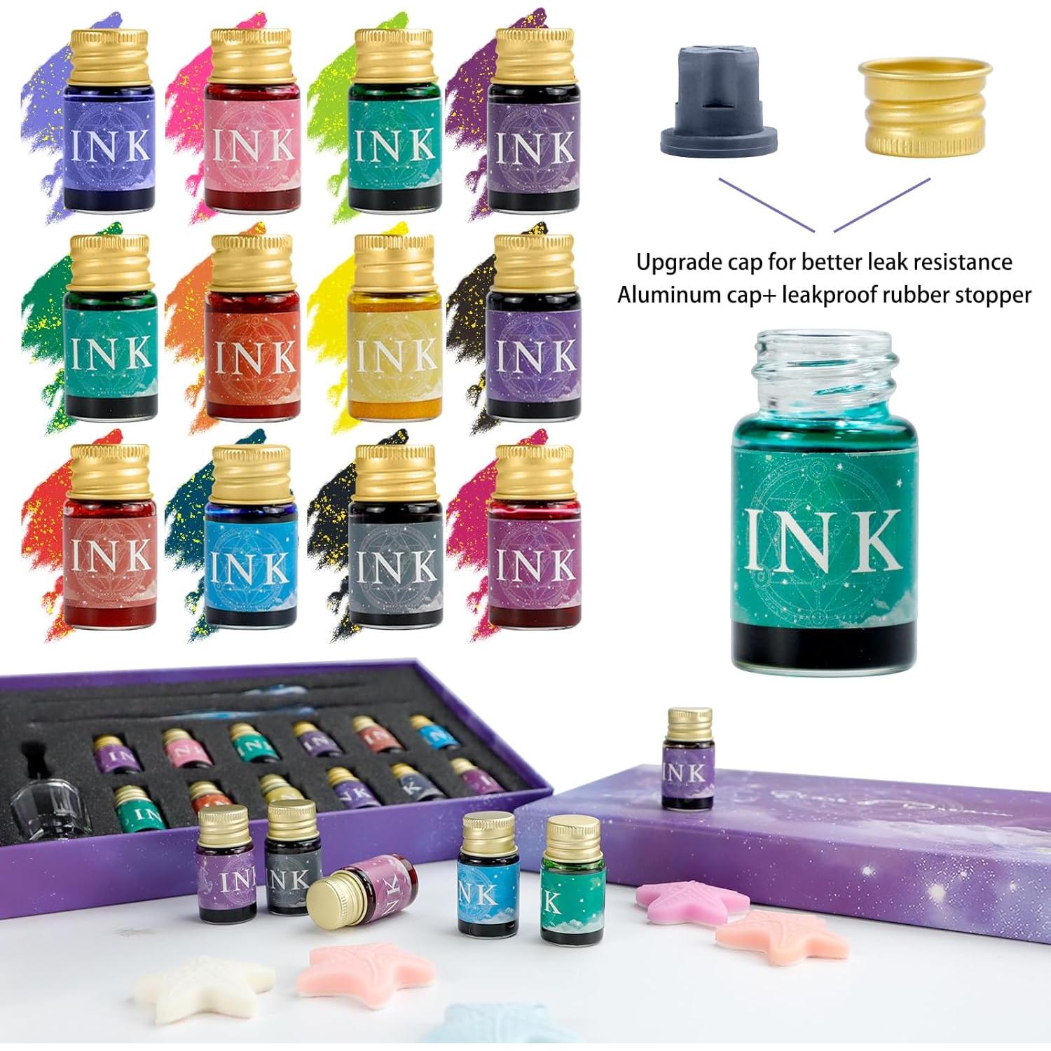 Juego de Caligrafía PDCTACST con 2 Plumas de Vidrio y 12 Tintas