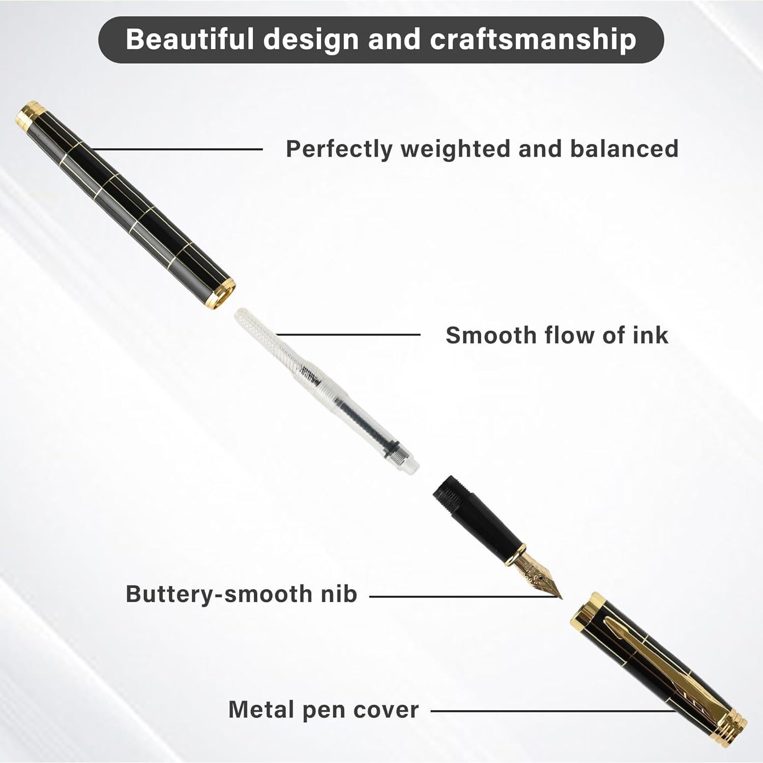 Juego de Pluma Estilográfica LuciLynx con 10 Cartuchos y Estuche