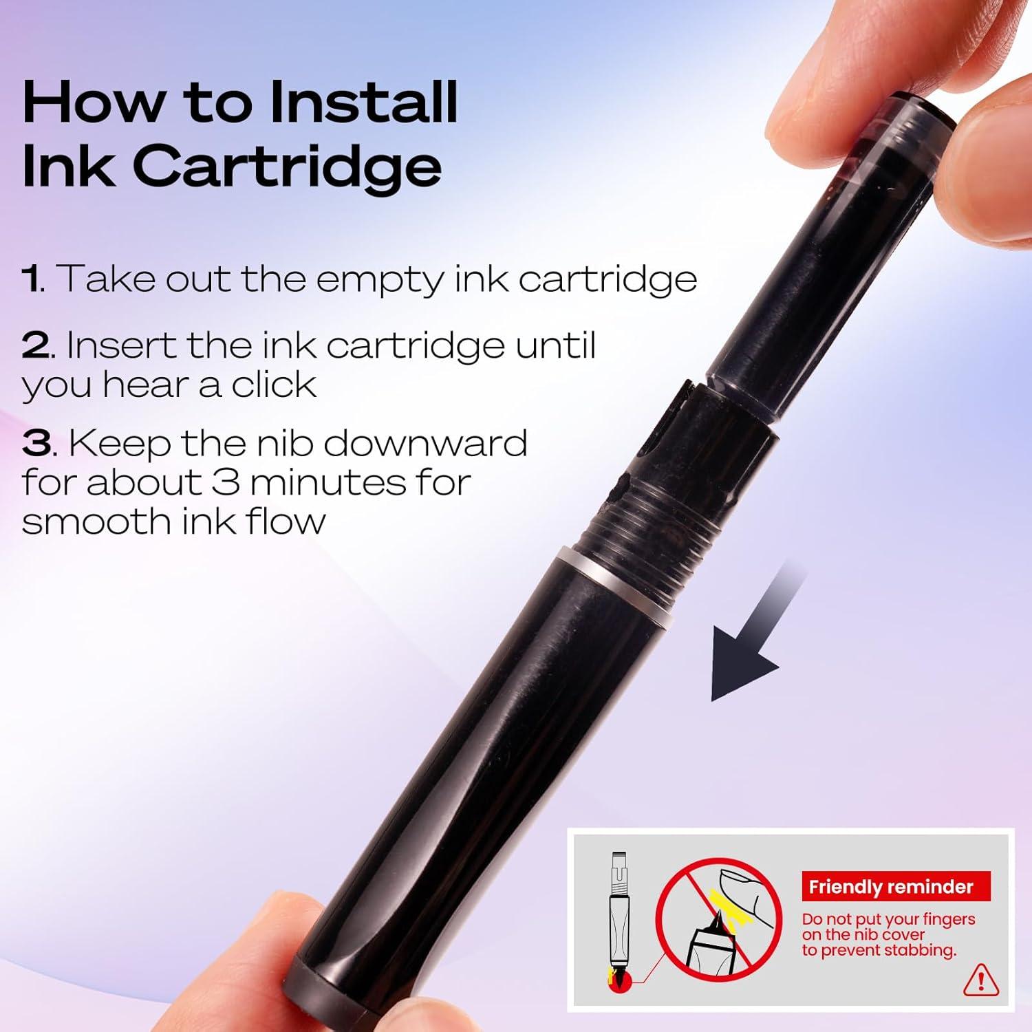 Pluma Estilográfica Retráctil WRITECH con 5 Cartuchos Tinta Negra