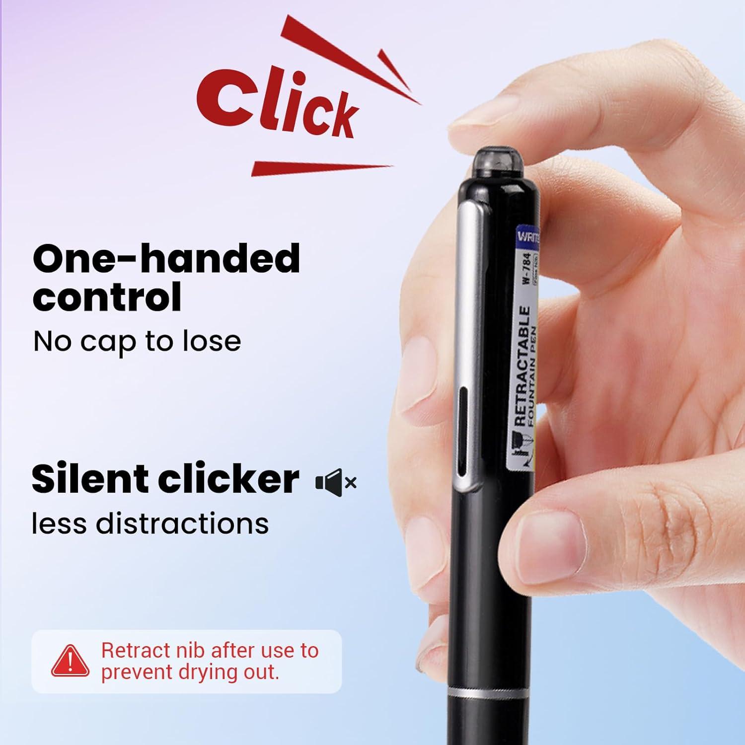 Pluma Estilográfica Retráctil WRITECH con 5 Cartuchos Tinta Negra