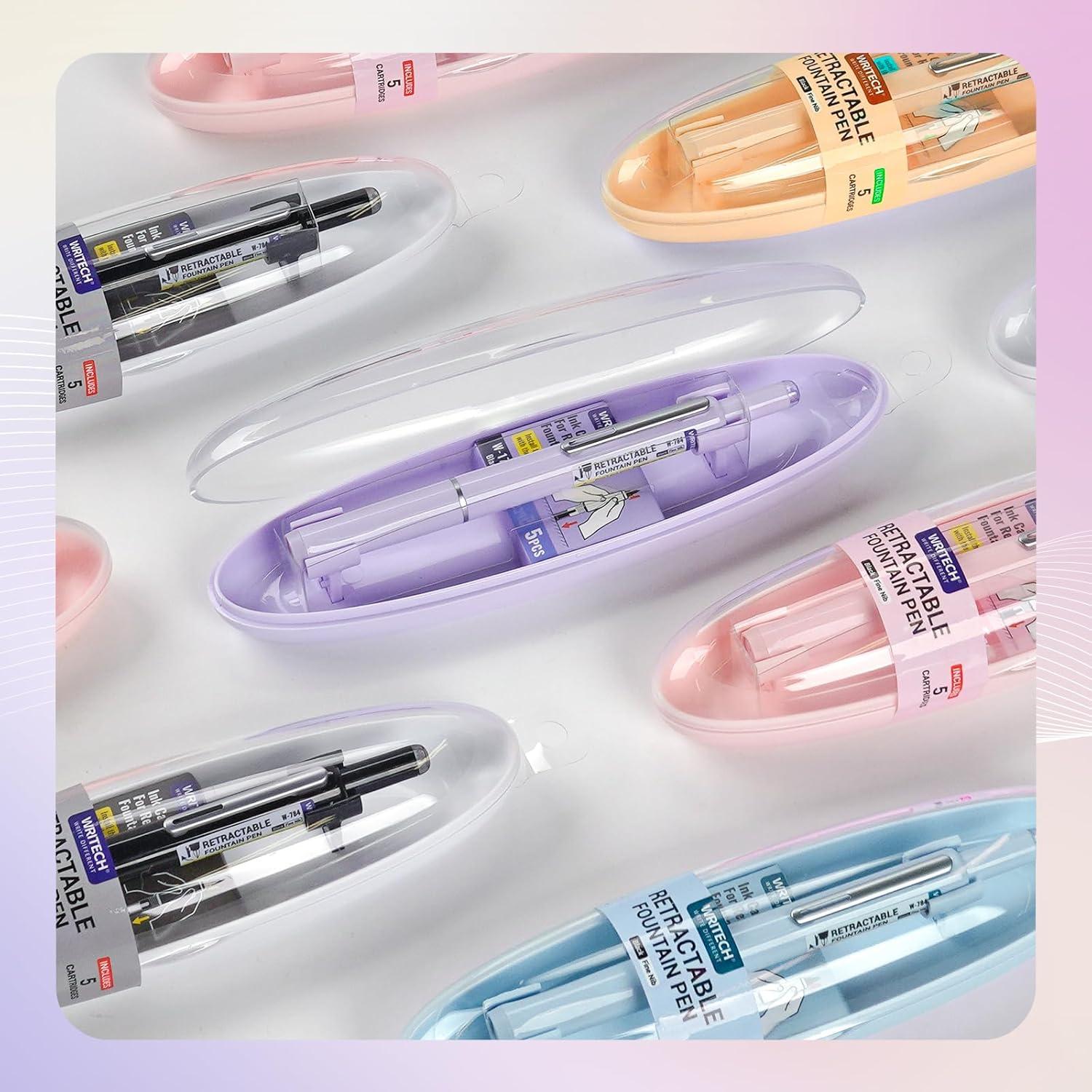 Pluma Estilográfica Retráctil WRITECH con 5 Cartuchos Tinta Negra