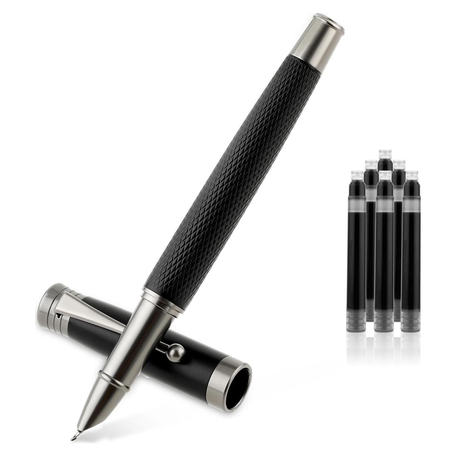 Juego de Pluma Fuente TIESOME Metal con 6 Cartuchos Tinta Negra