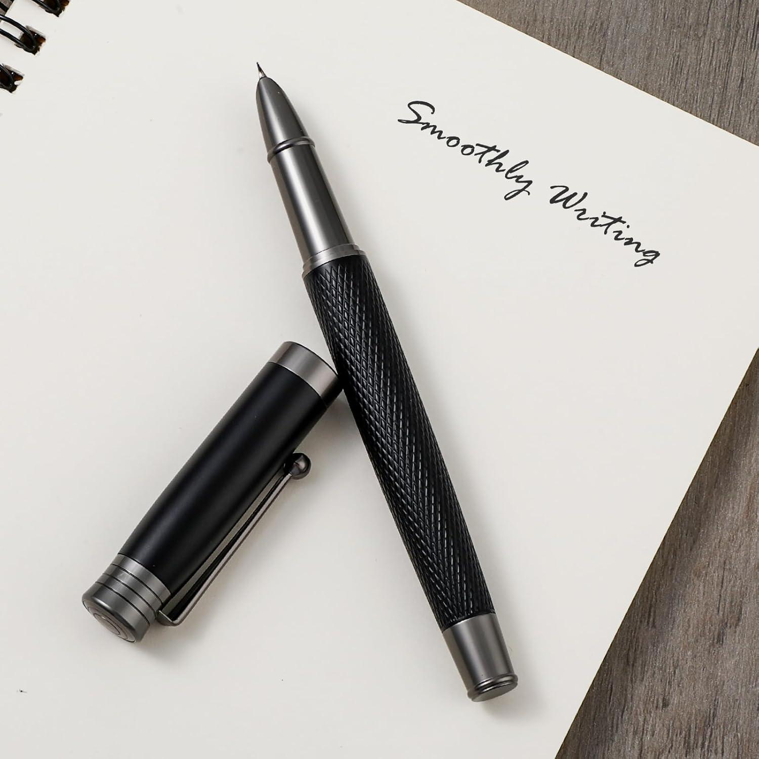 Juego de Pluma Fuente TIESOME Metal con 6 Cartuchos Tinta Negra