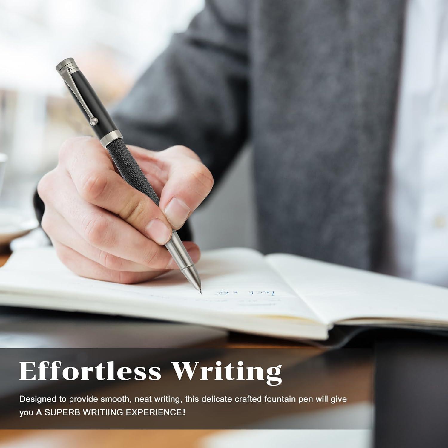 Juego de Pluma Fuente TIESOME Metal con 6 Cartuchos Tinta Negra