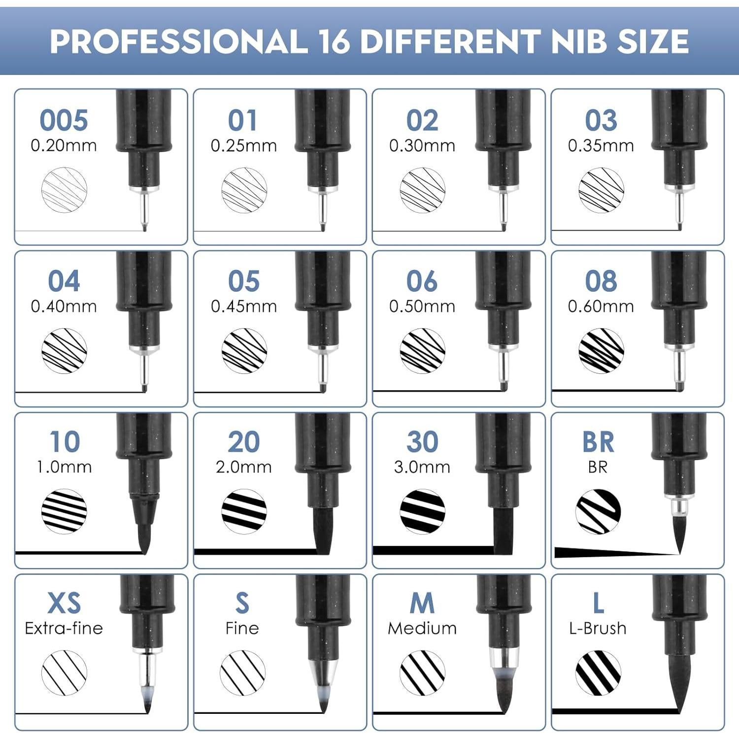 Bolígrafos de Dibujo YISAN 16 Piezas Micro Fineliner