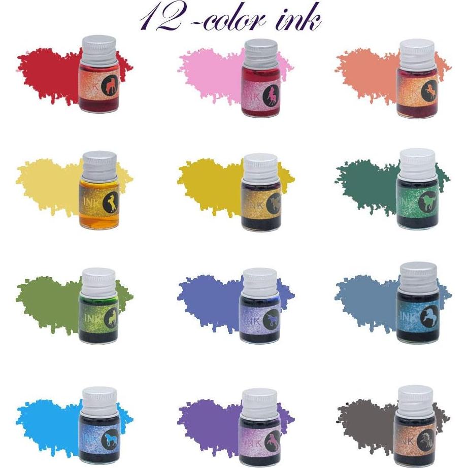 Juego de Caligrafía Mancola con 12 Tintas de Colores 7ml