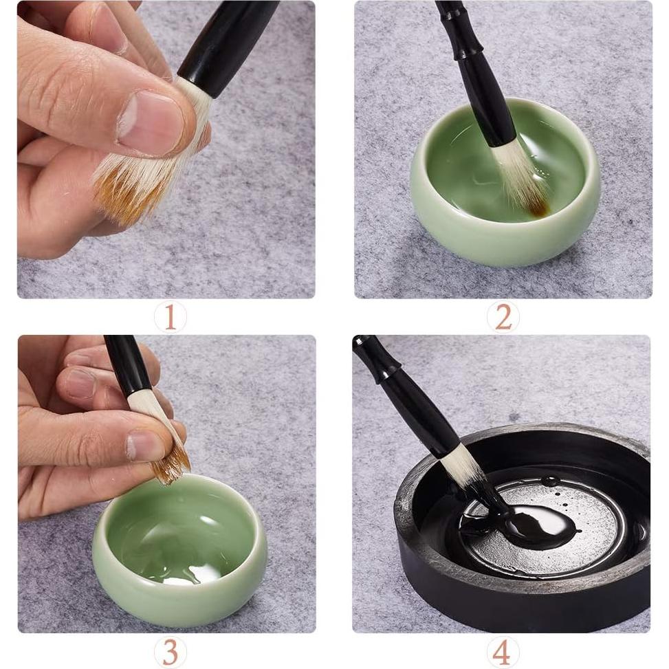 Juego de Pinceles de Caligrafía China Corciosy - 4 Piezas con Tinta