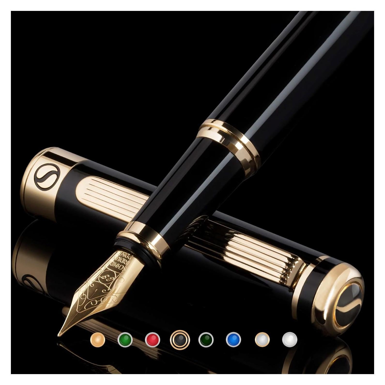 Pluma Fuente Scriveiner Negra con Oro Real - Plumín Extra Fino