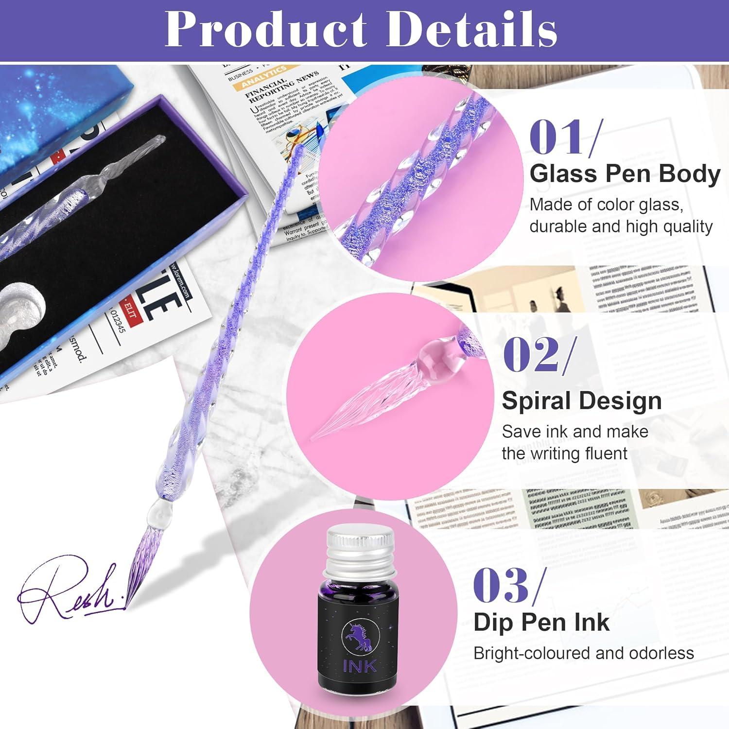 Juego de Plumas de Tinta de Vidrio Luxiv con Soporte - Púrpura