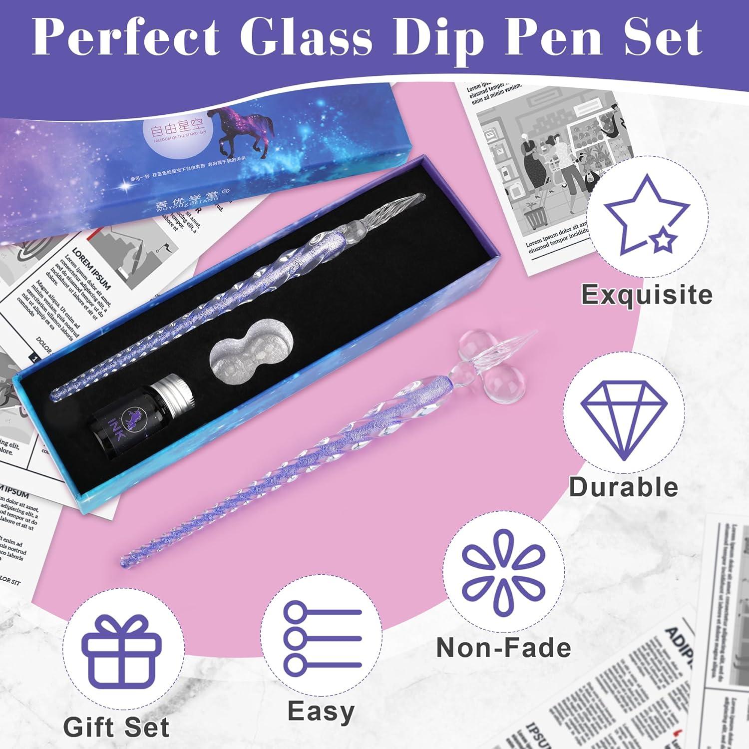 Juego de Plumas de Tinta de Vidrio Luxiv con Soporte - Púrpura