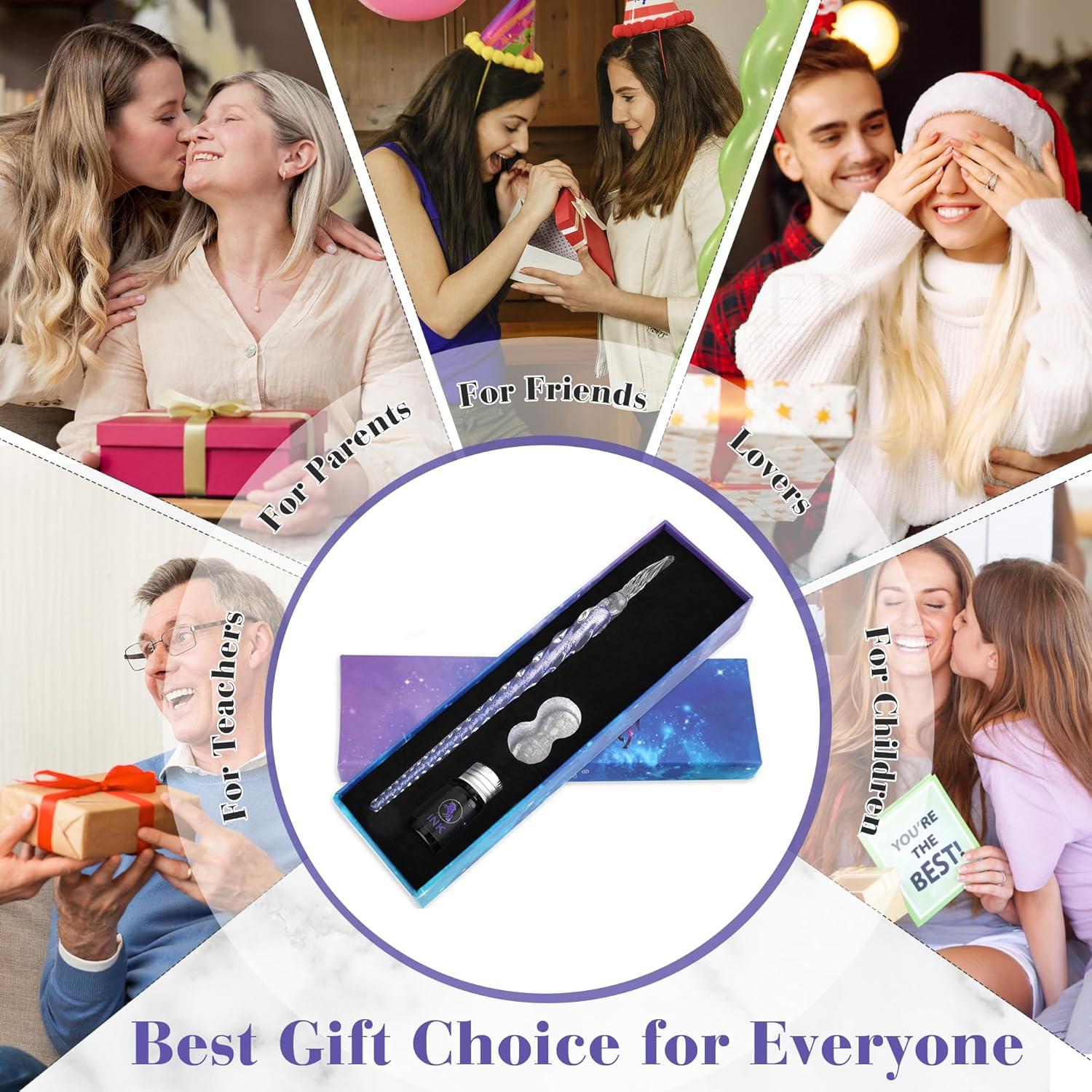 Juego de Plumas de Tinta de Vidrio Luxiv con Soporte - Púrpura