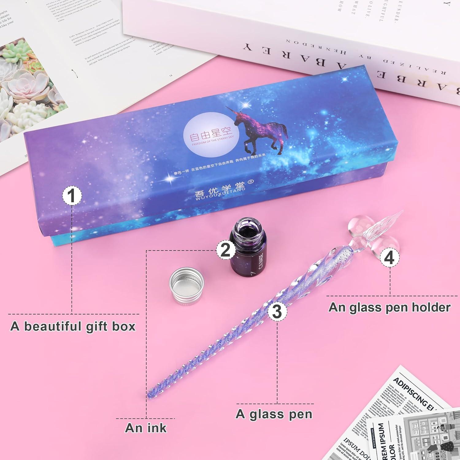 Juego de Plumas de Tinta de Vidrio Luxiv con Soporte - Púrpura