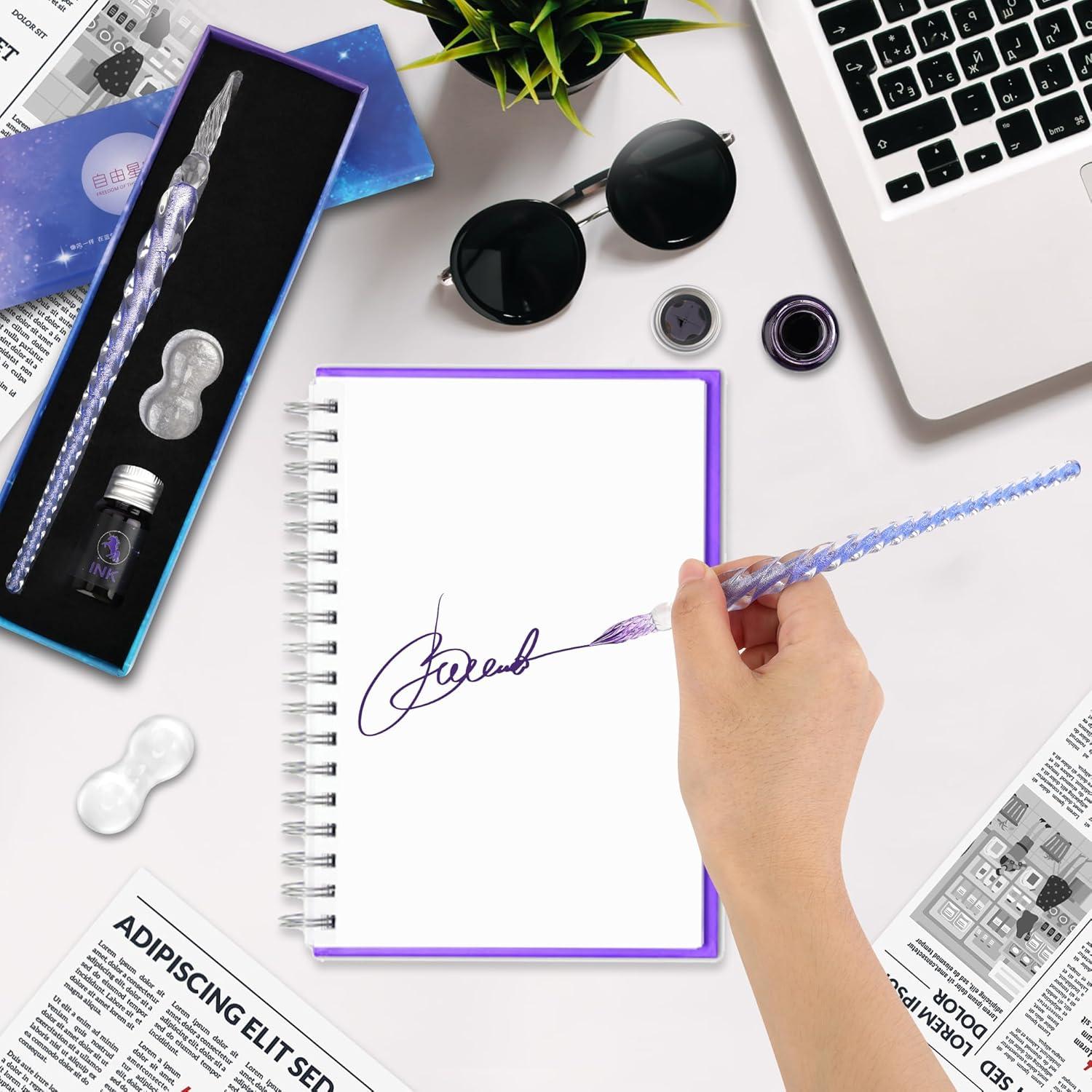 Juego de Plumas de Tinta de Vidrio Luxiv con Soporte - Púrpura