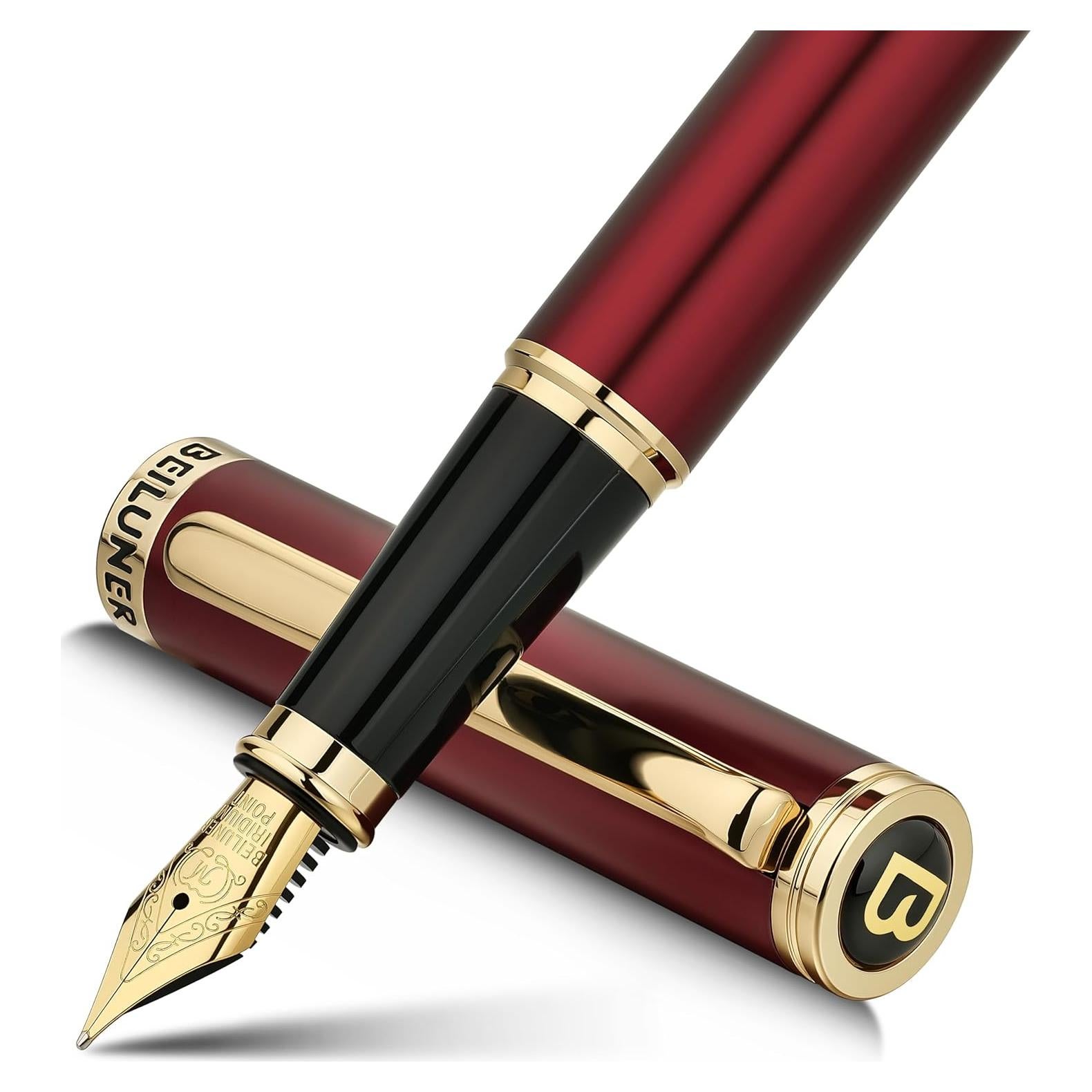 Pluma Fuente BEILUNER Roja y Dorada, Plumín 24K, 0.5mm