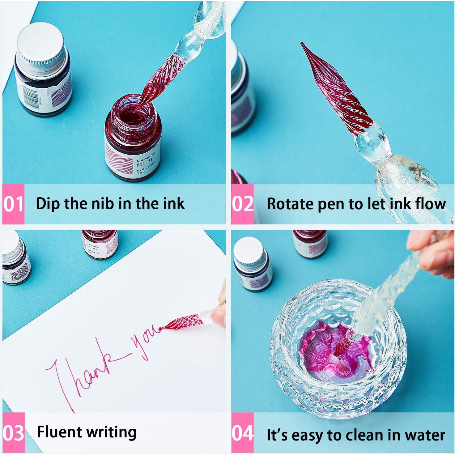 Pluma de Vidrio Hecha a Mano Zonon - 3 Piezas Multicolor