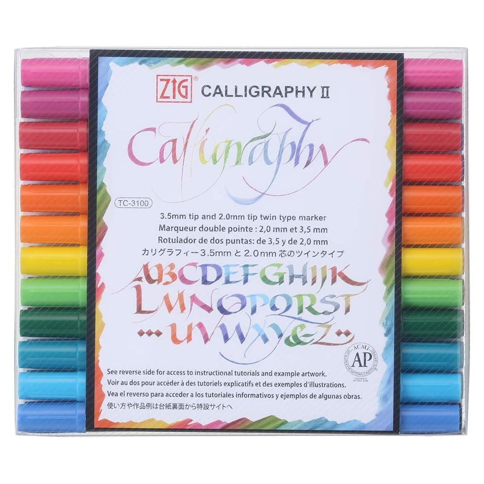 Kuretake ZIG Set de 24 Marcadores Caligrafía Doble Punta 2-3.5mm