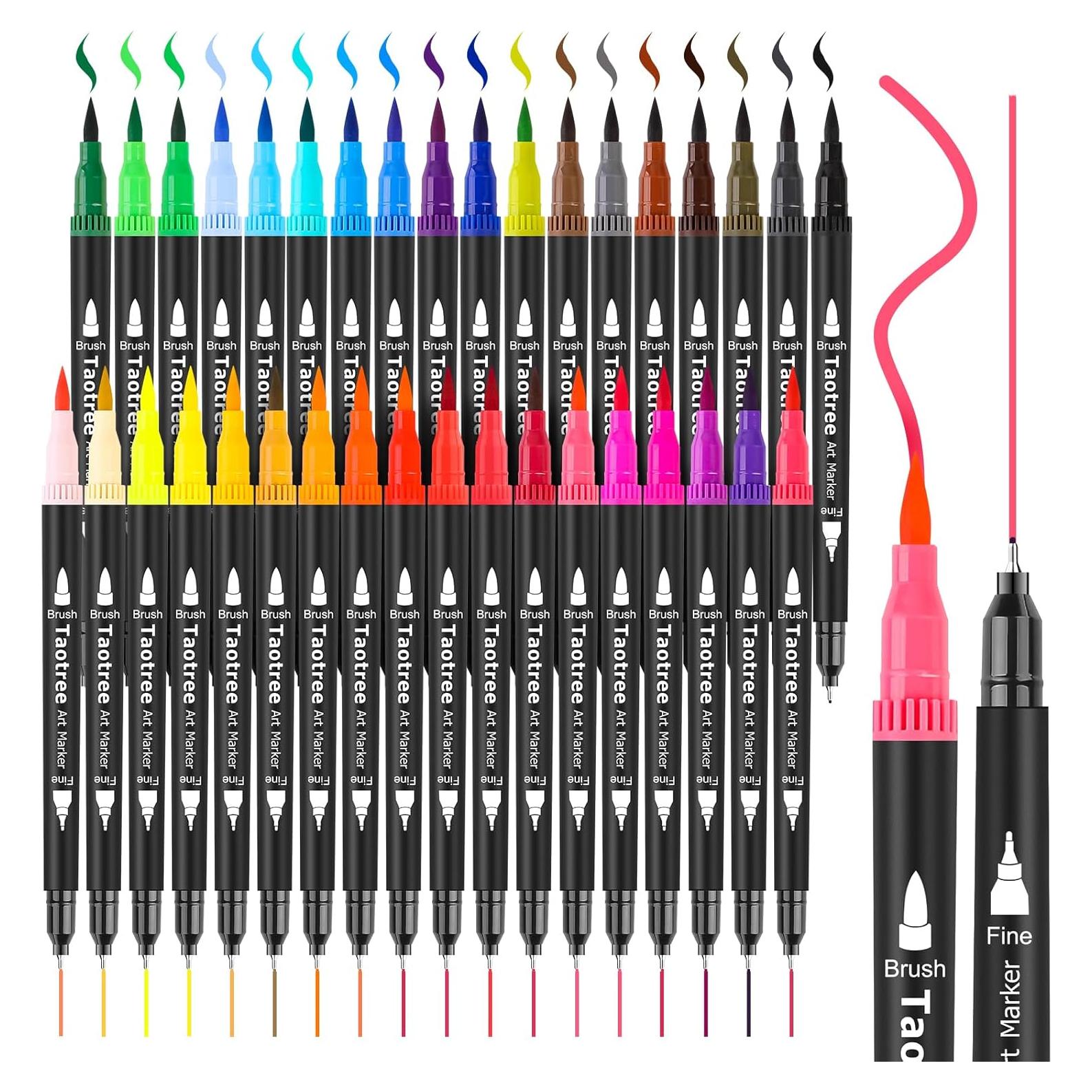 Marcadores de Arte Taotree 36 Colores Doble Punta Fina y Brocha