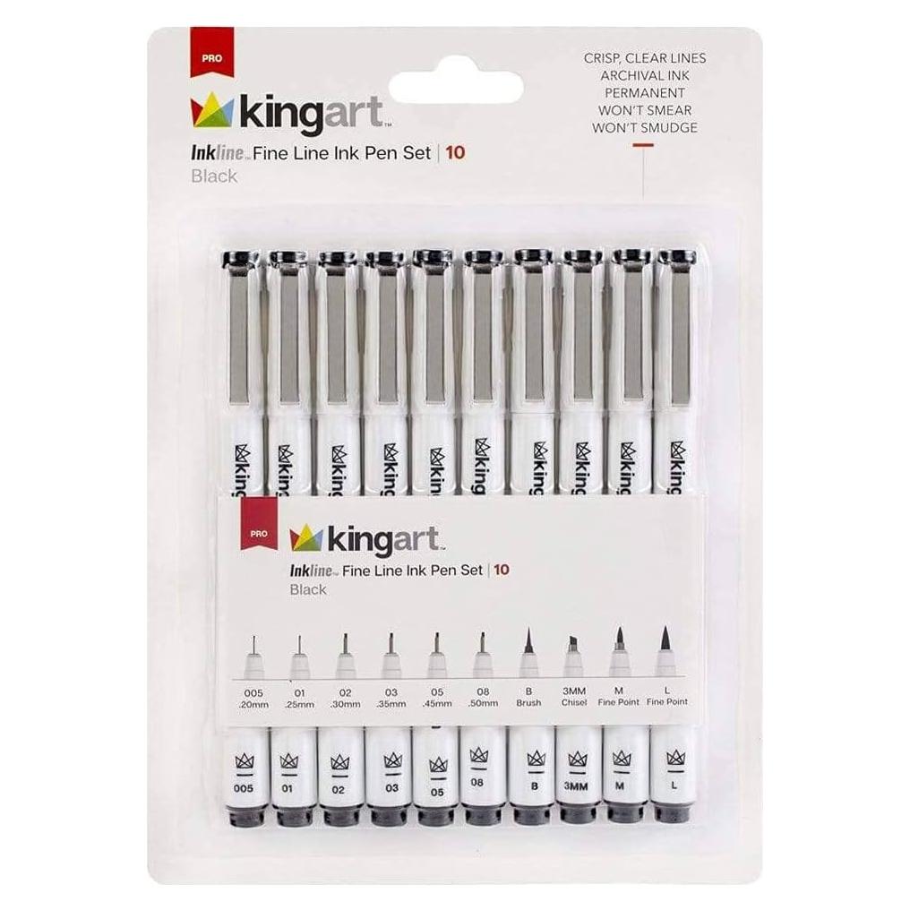 Set de Plumas Gráficas KINGART 430-10 con Tinta Negra Archival