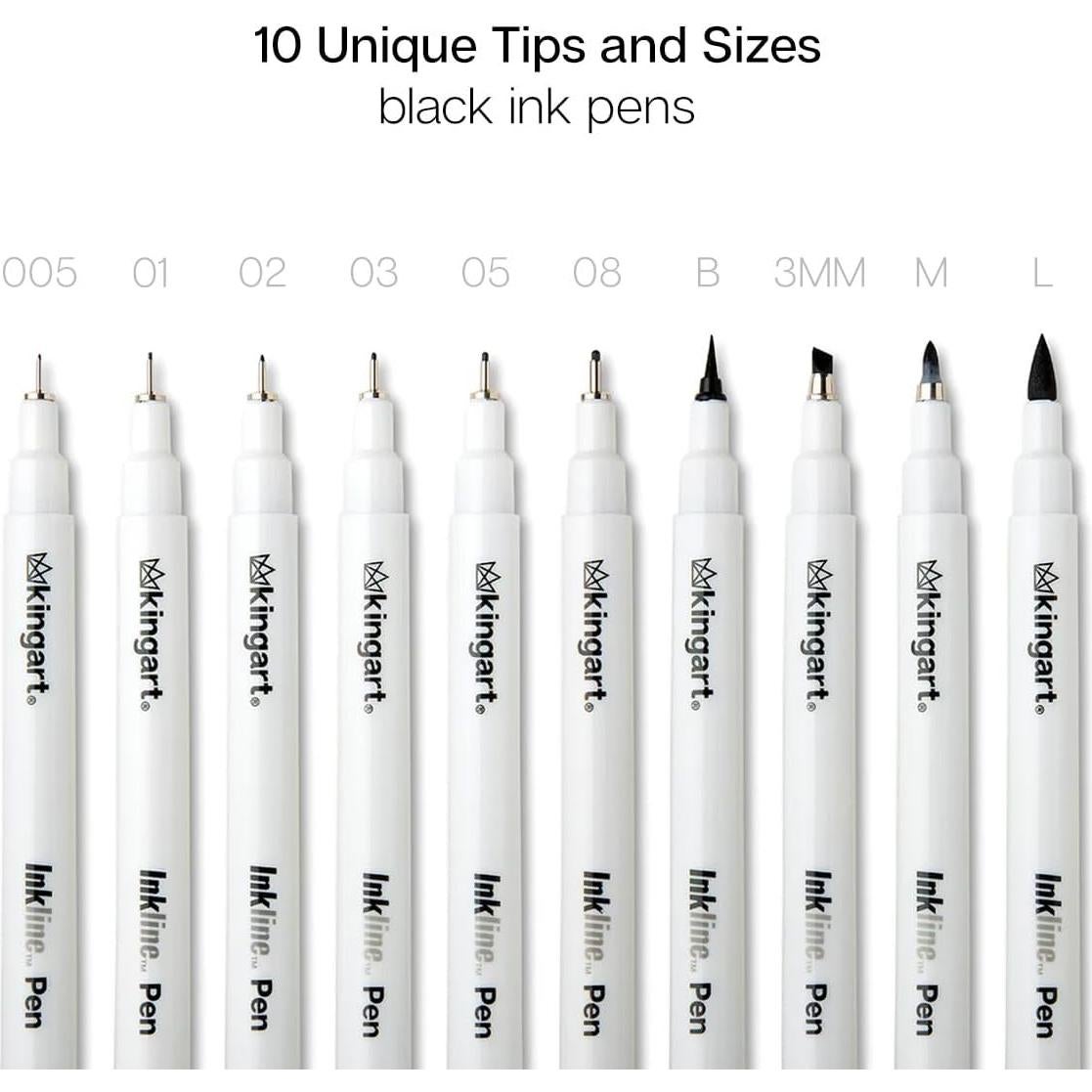 Set de Plumas Gráficas KINGART 430-10 con Tinta Negra Archival