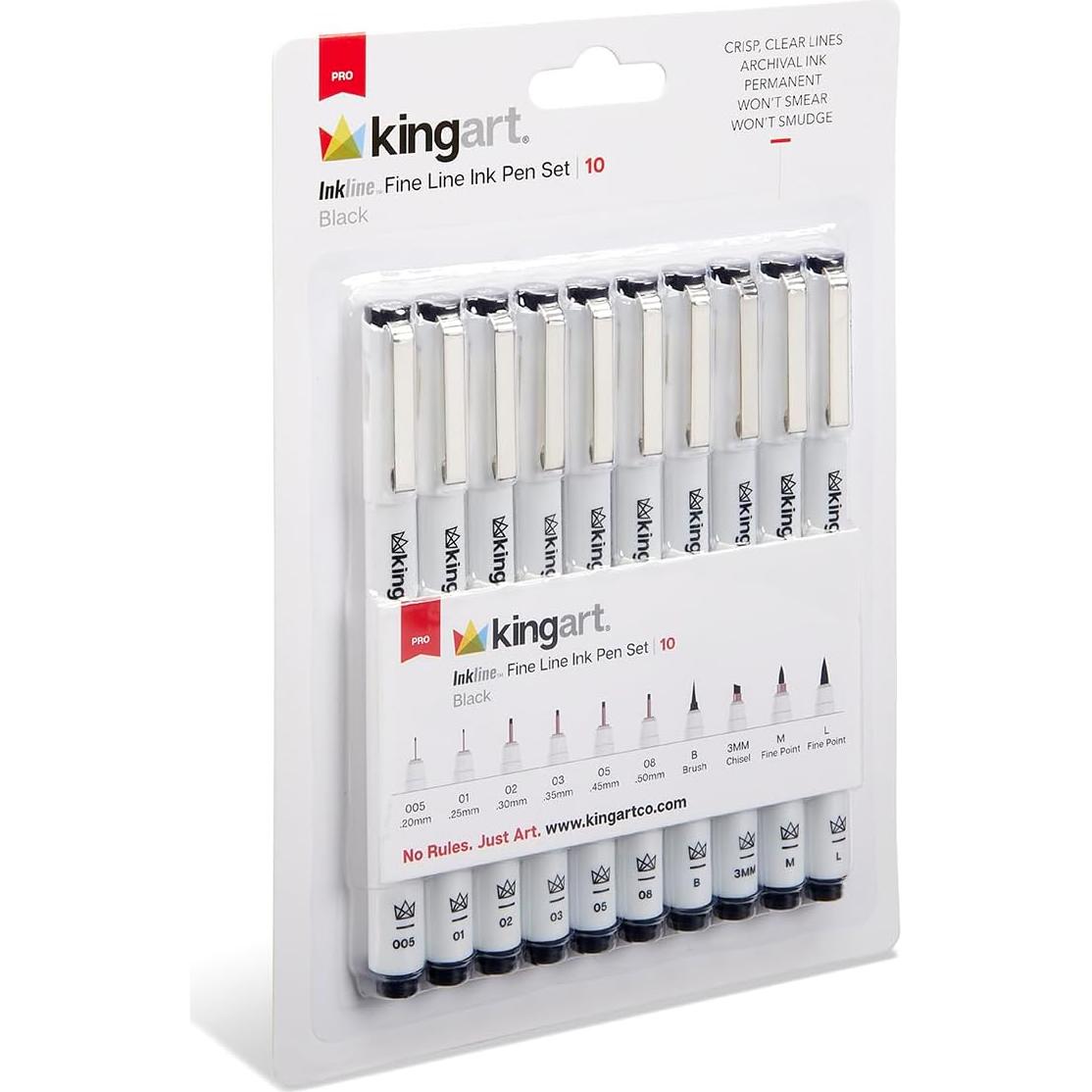 Set de Plumas Gráficas KINGART 430-10 con Tinta Negra Archival