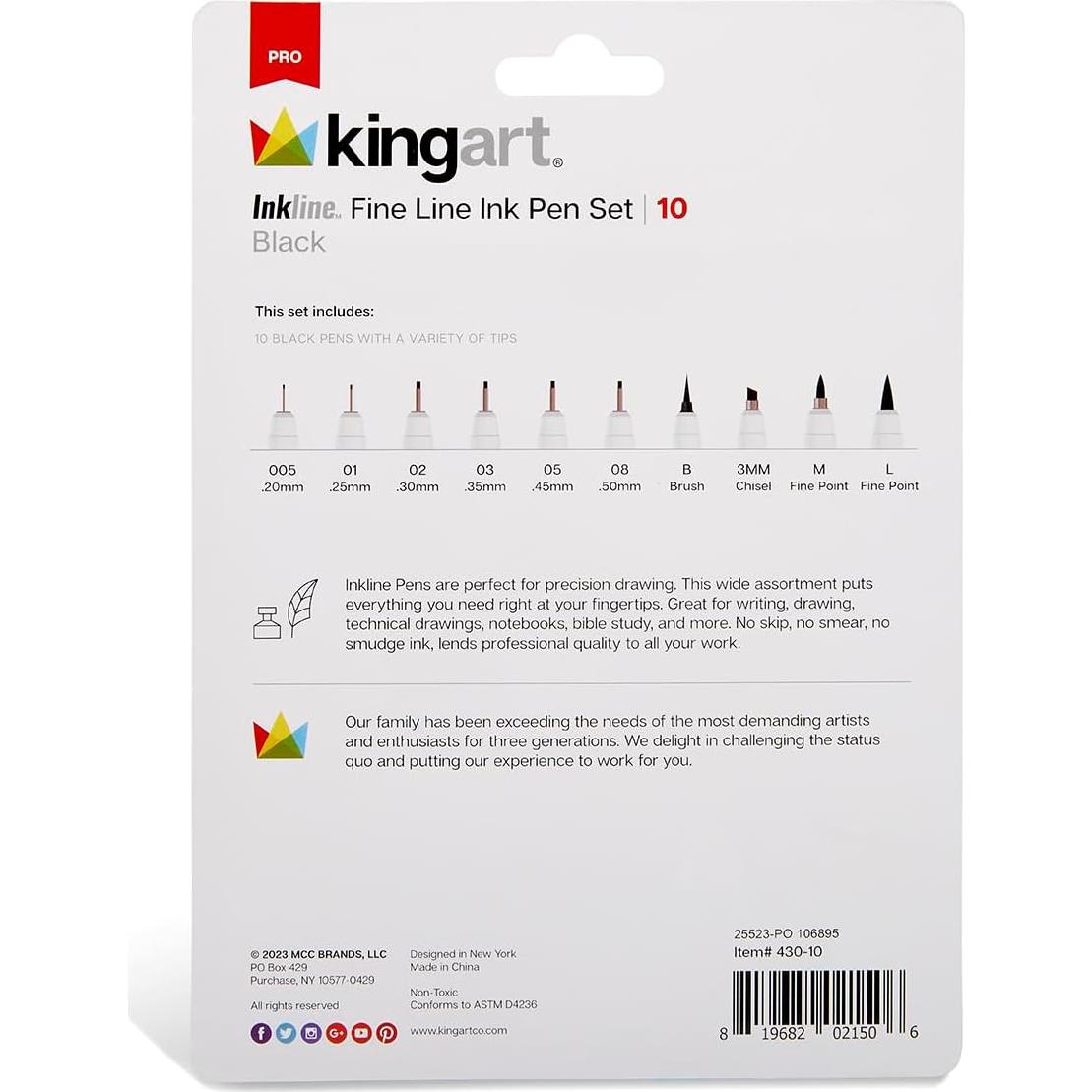Set de Plumas Gráficas KINGART 430-10 con Tinta Negra Archival