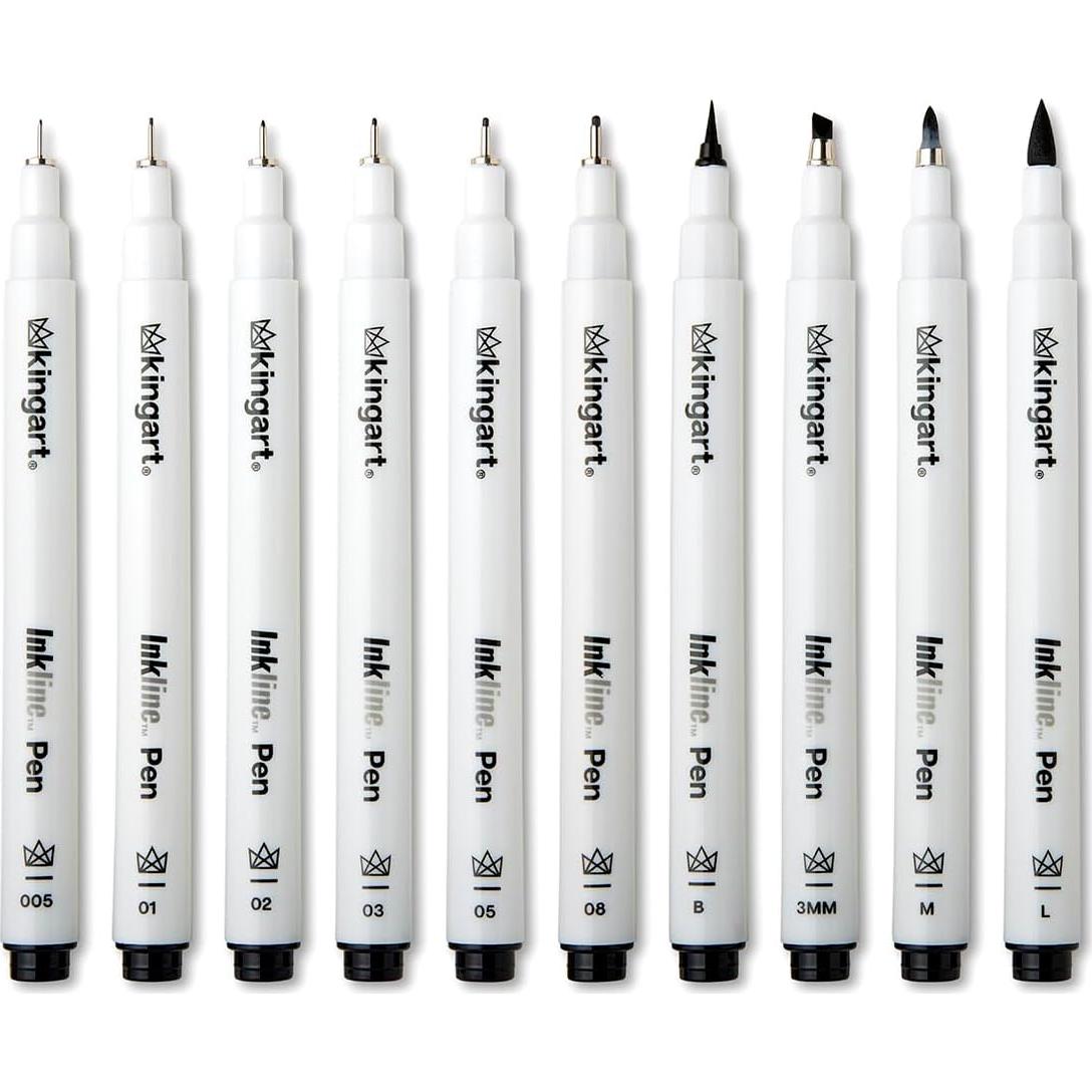 Set de Plumas Gráficas KINGART 430-10 con Tinta Negra Archival