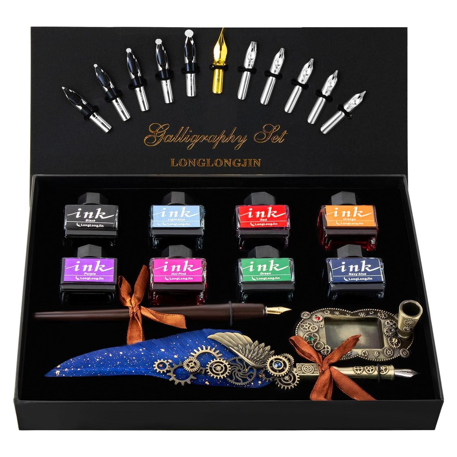 Juego de Caligrafía LongLongJin con 8 Tintas y Puntas