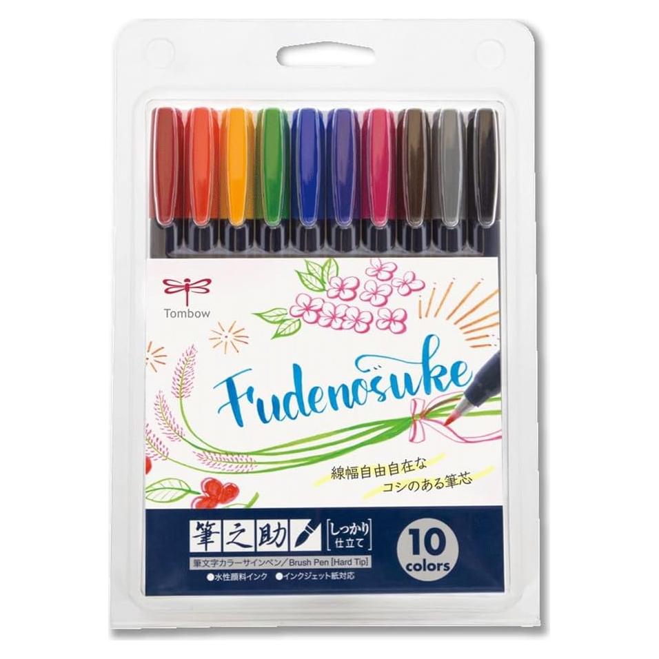 Set de 10 Plumas Pincel Tombow Fudenosuke Dura 0.5mm