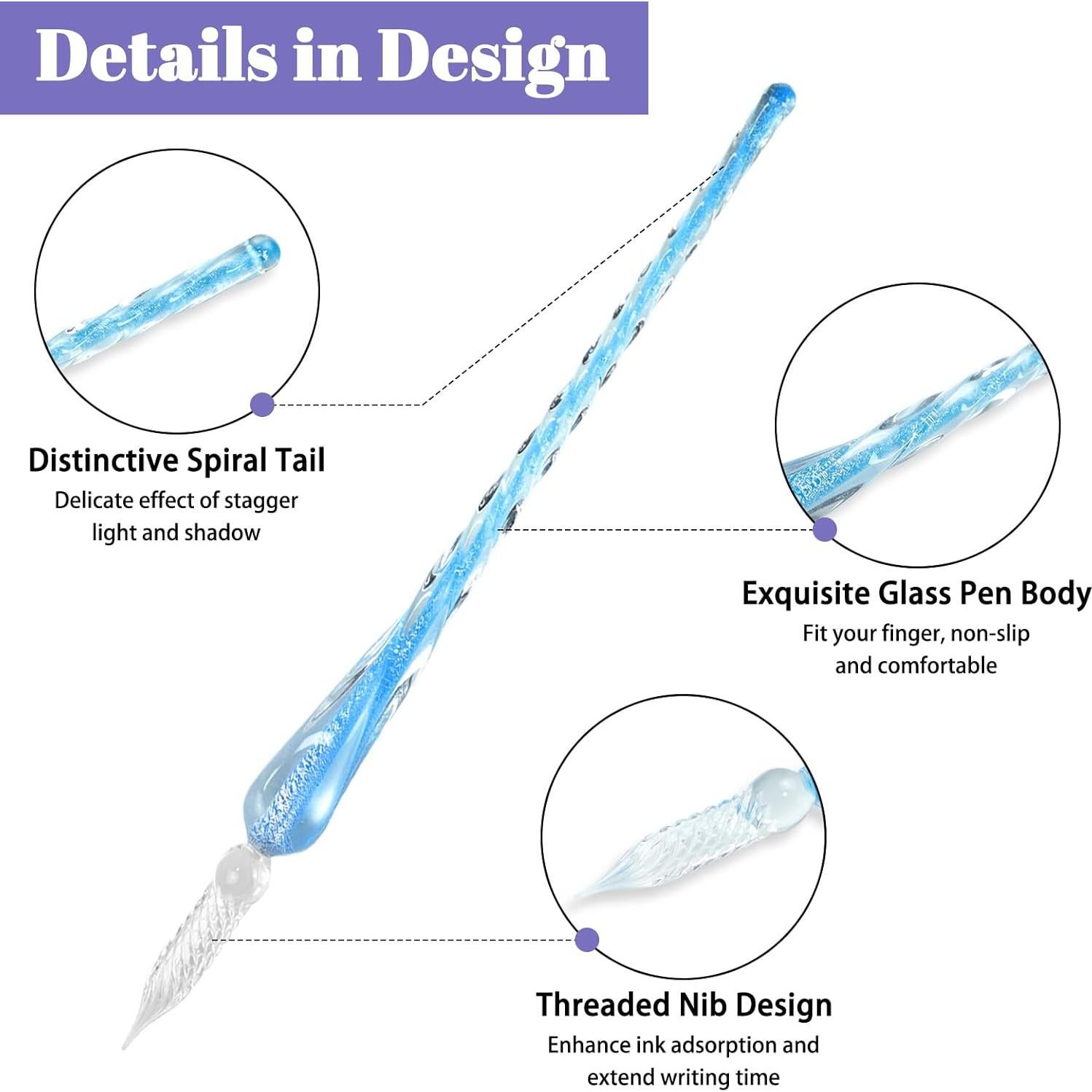 Set de Caligrafía OT-NVWOZR con 2 Plumas de Vidrio y 12 Tintas