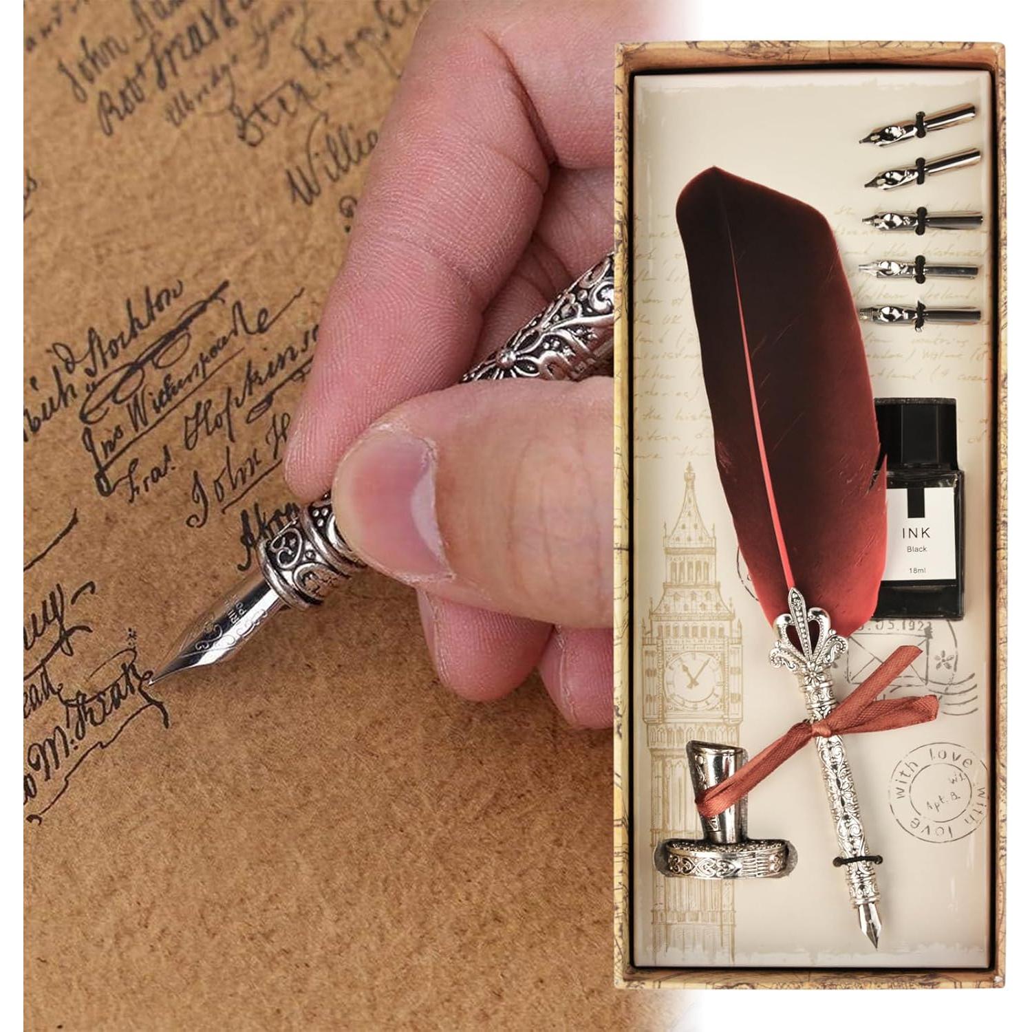 Juego de Pluma de Caligrafía Flylin con 5 Puntas y Tinta Roja