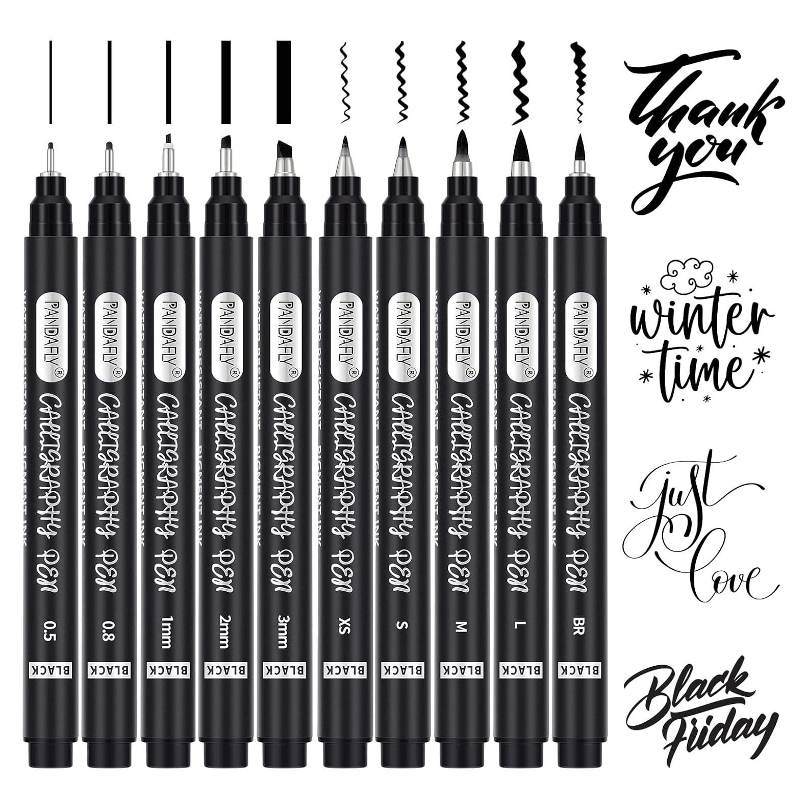 Juego de Plumas de Caligrafía PANDAFLY - 10 Tamaños, Tinta Negra