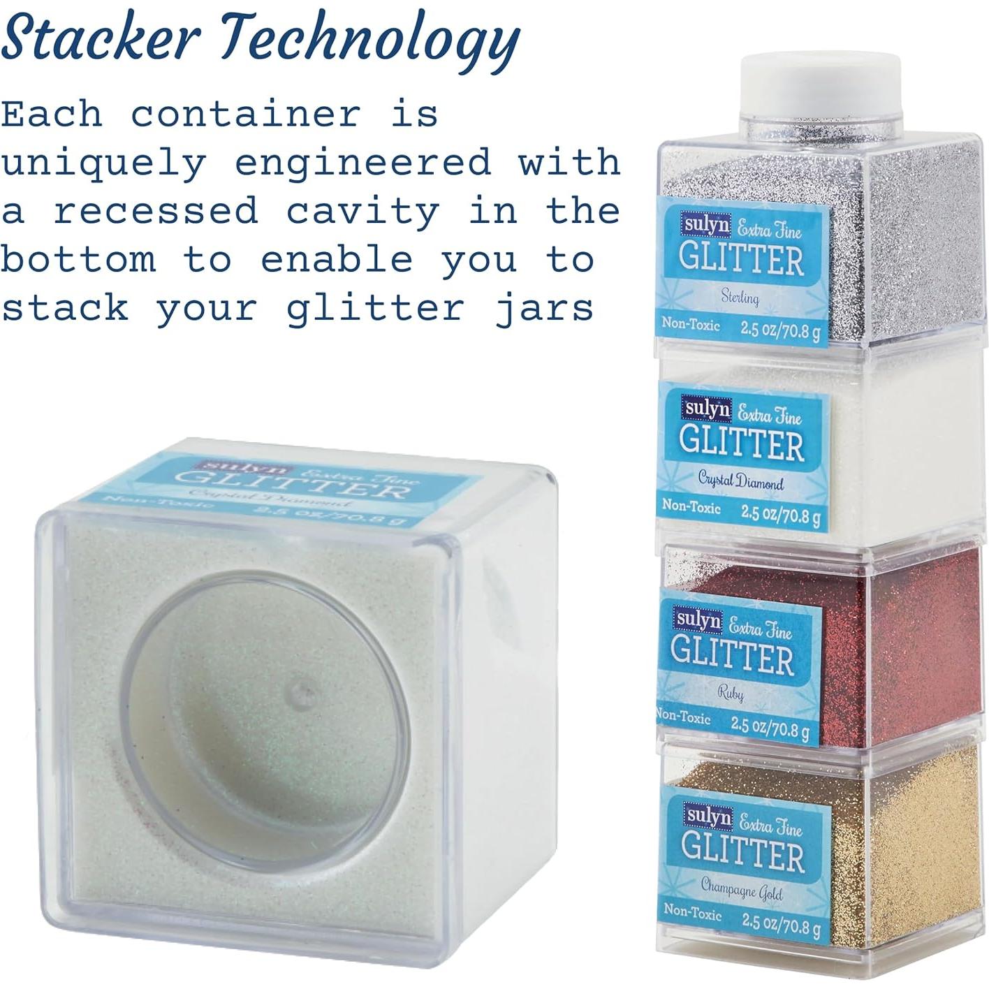 Tarro apilable de purpurina extra fina Sulyn 2 oz no tóxico