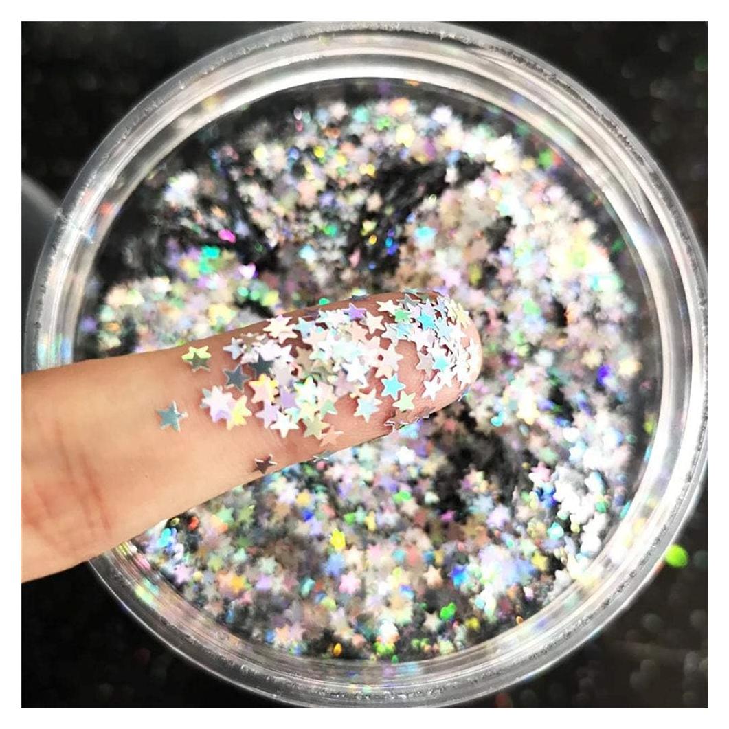 Confeti de Estrellas Brillantes 3mm JHere - 10g Plata Holográfica