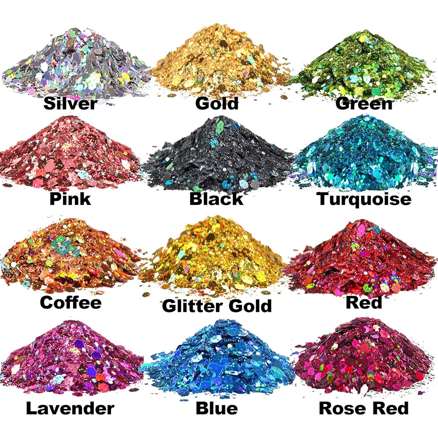 Purpurina Holográfica Gruesa HEMOER 12 Colores 144g Manualidades