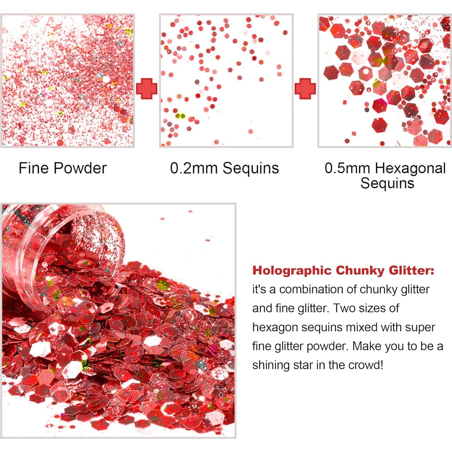 Purpurina Holográfica Gruesa HEMOER 12 Colores 144g Manualidades