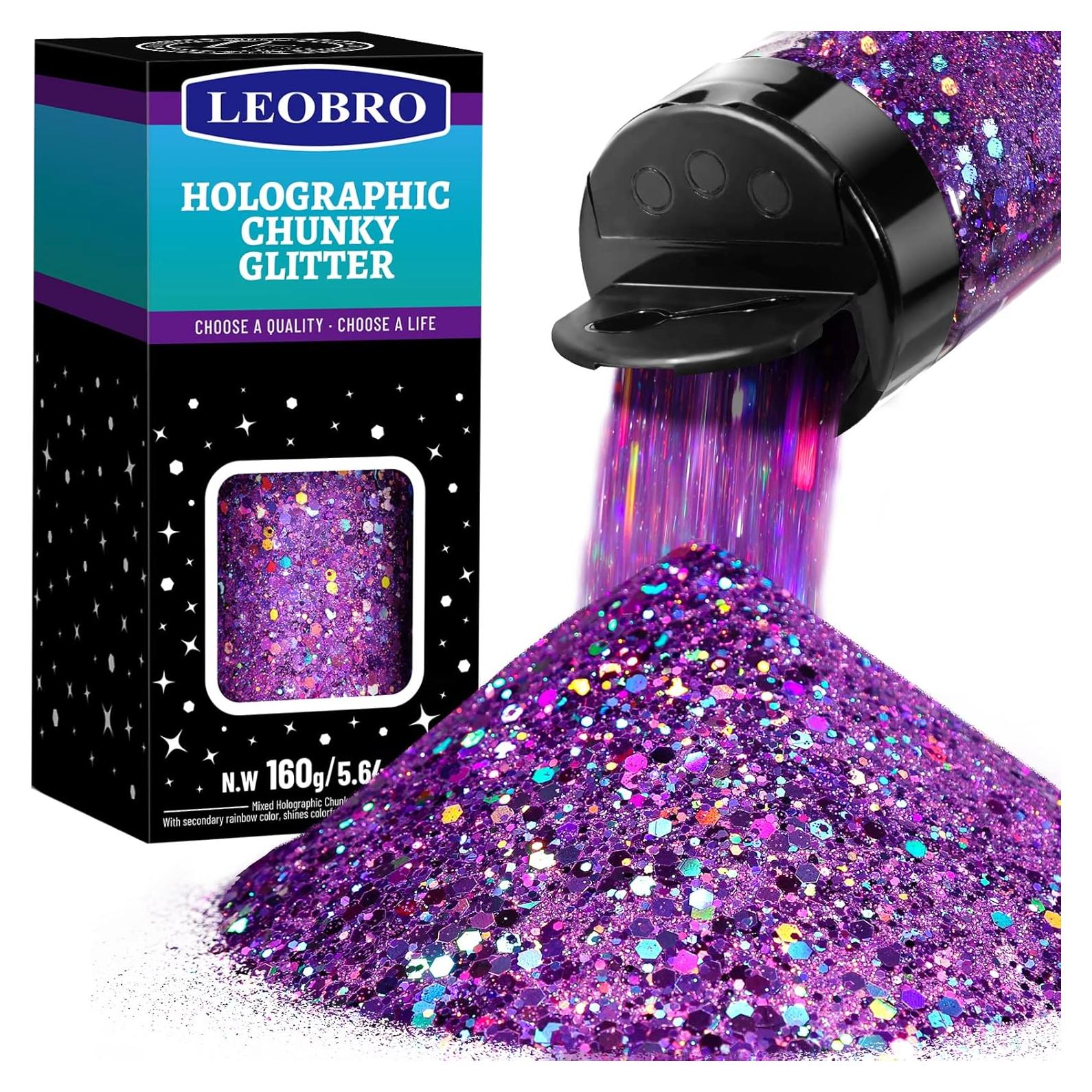 Purpurina Holográfica Gruesa LEOBRO 160g Lavanda Claro