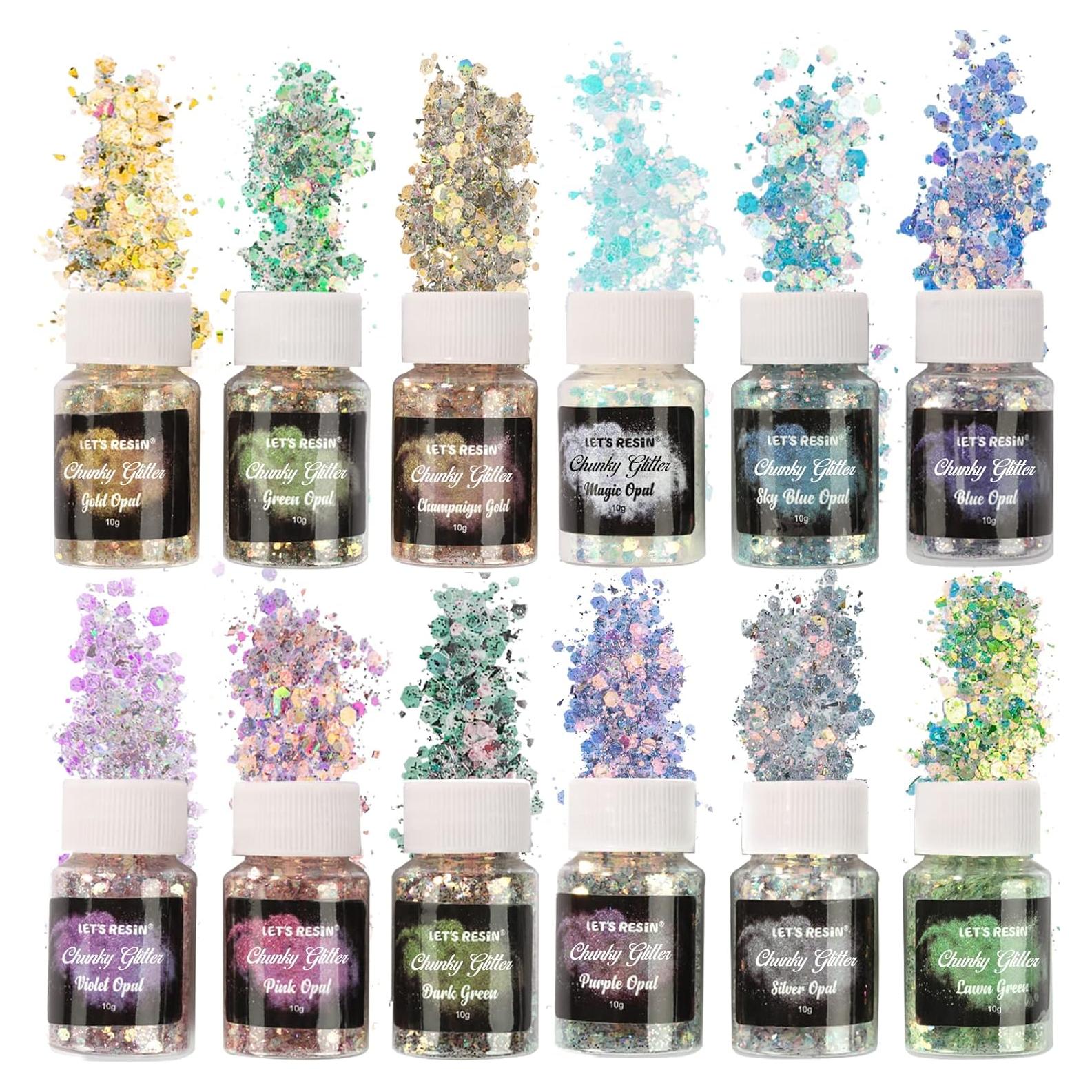Glitter Opal Grueso LET'S RESIN 12 Colores 0.12kg para Artesanías