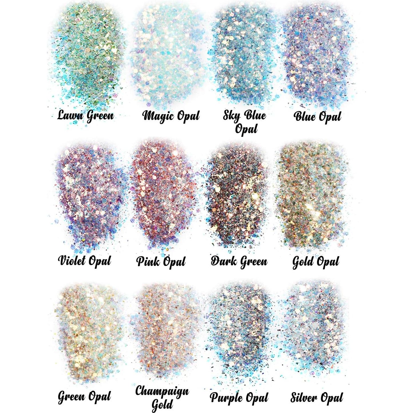 Glitter Opal Grueso LET'S RESIN 12 Colores 0.12kg para Artesanías