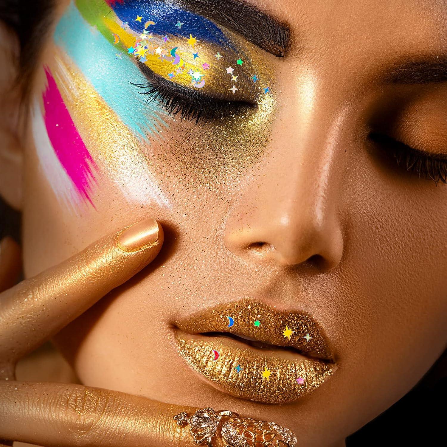 Confeti Holográfico Estrella y Luna 60g Skylety Plata