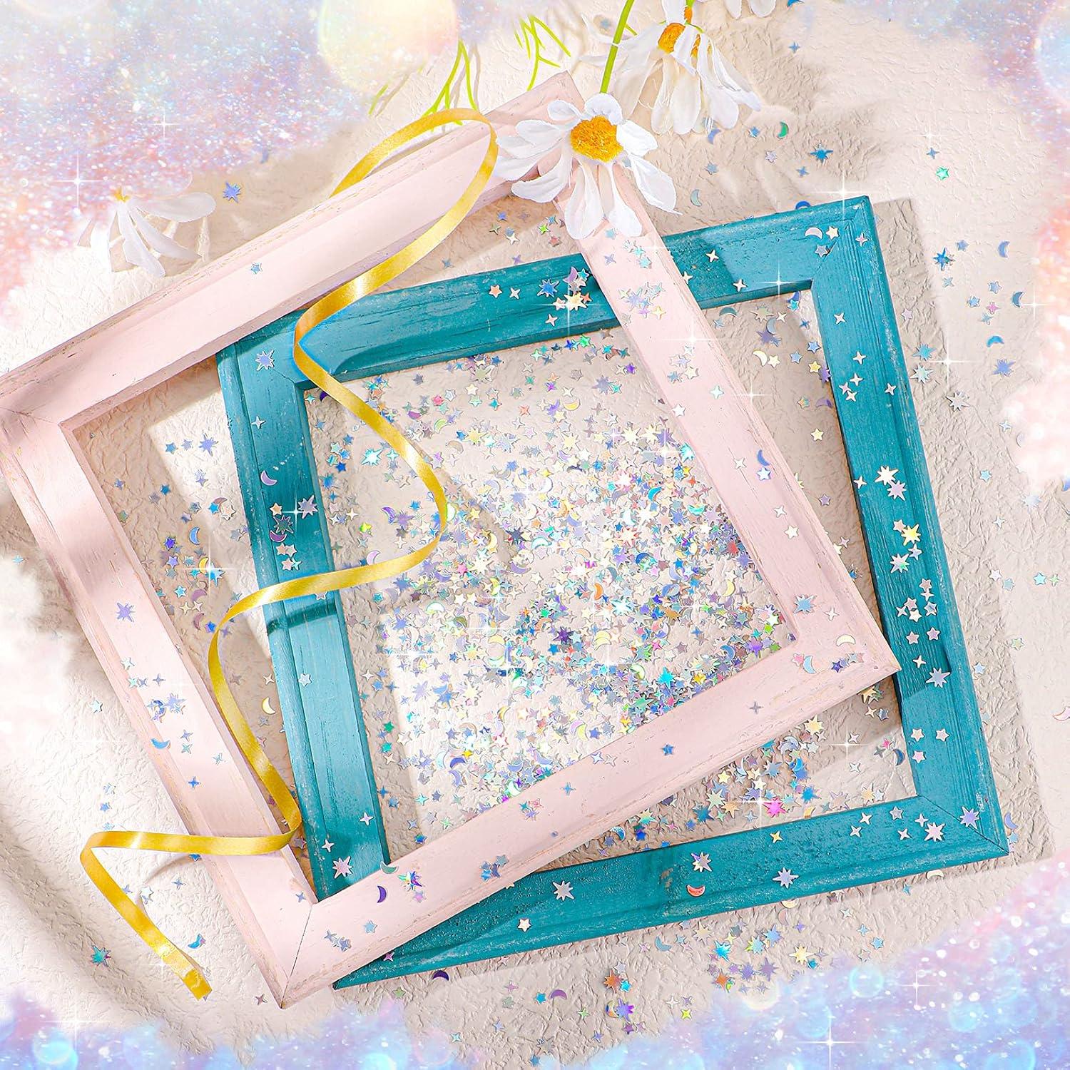 Confeti Holográfico Estrella y Luna 60g Skylety Plata