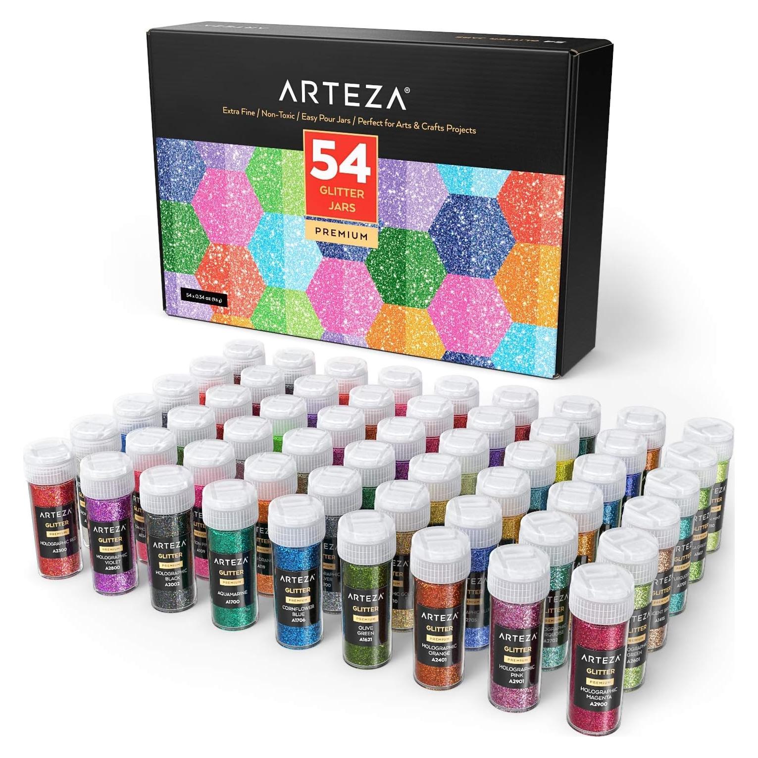 Set de 54 Colores Glitter Arteza, Extra Fino, 518g, Brilla UV