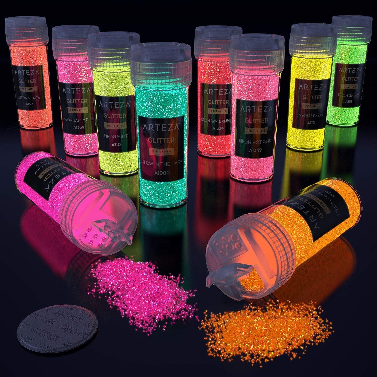 Set de 54 Colores Glitter Arteza, Extra Fino, 518g, Brilla UV