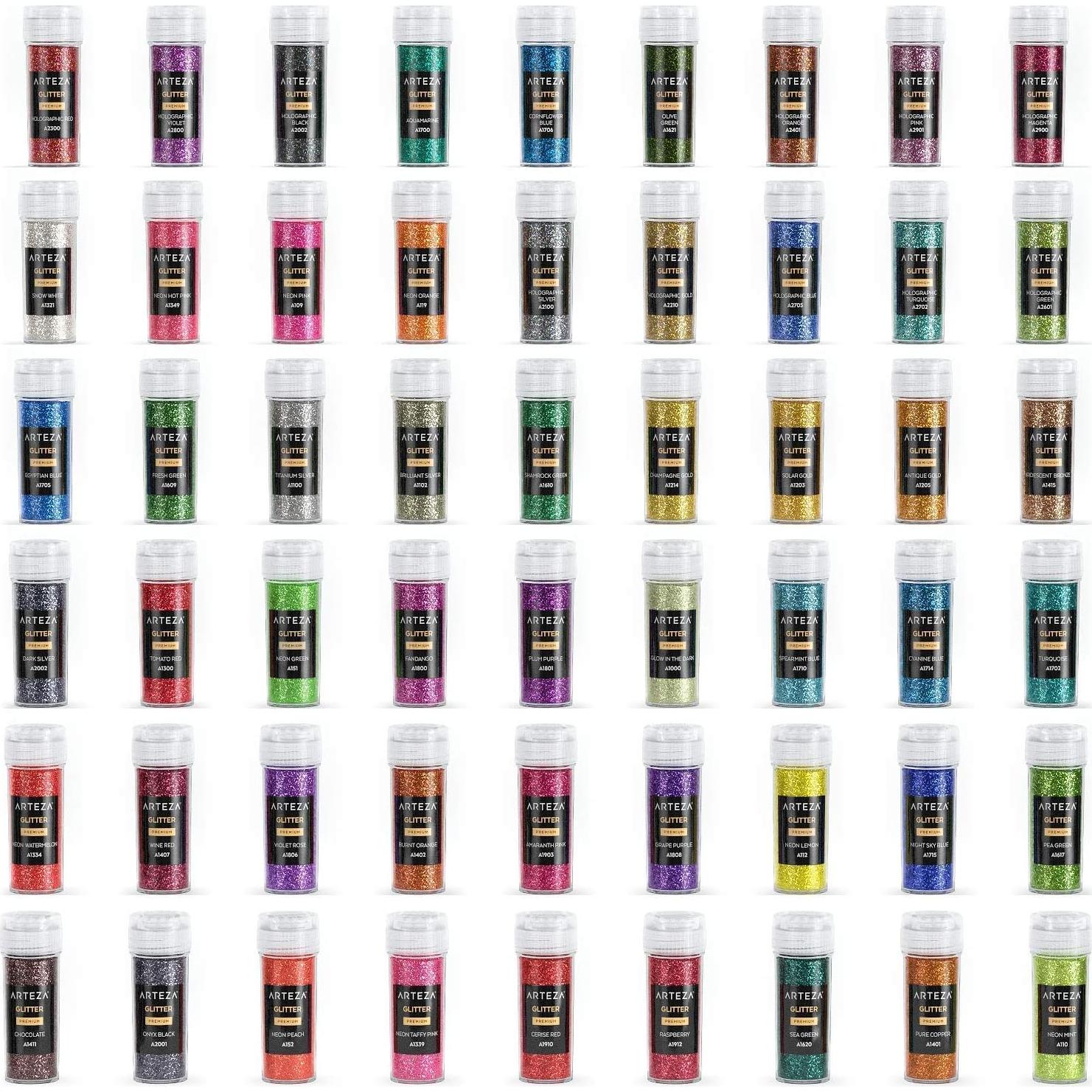 Set de 54 Colores Glitter Arteza, Extra Fino, 518g, Brilla UV