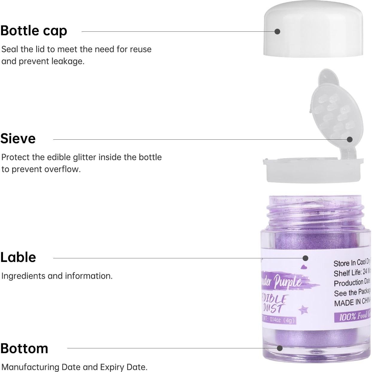 Glitter Comestible Púrpura Lavanda Sujoygar 4g Grado Alimenticio