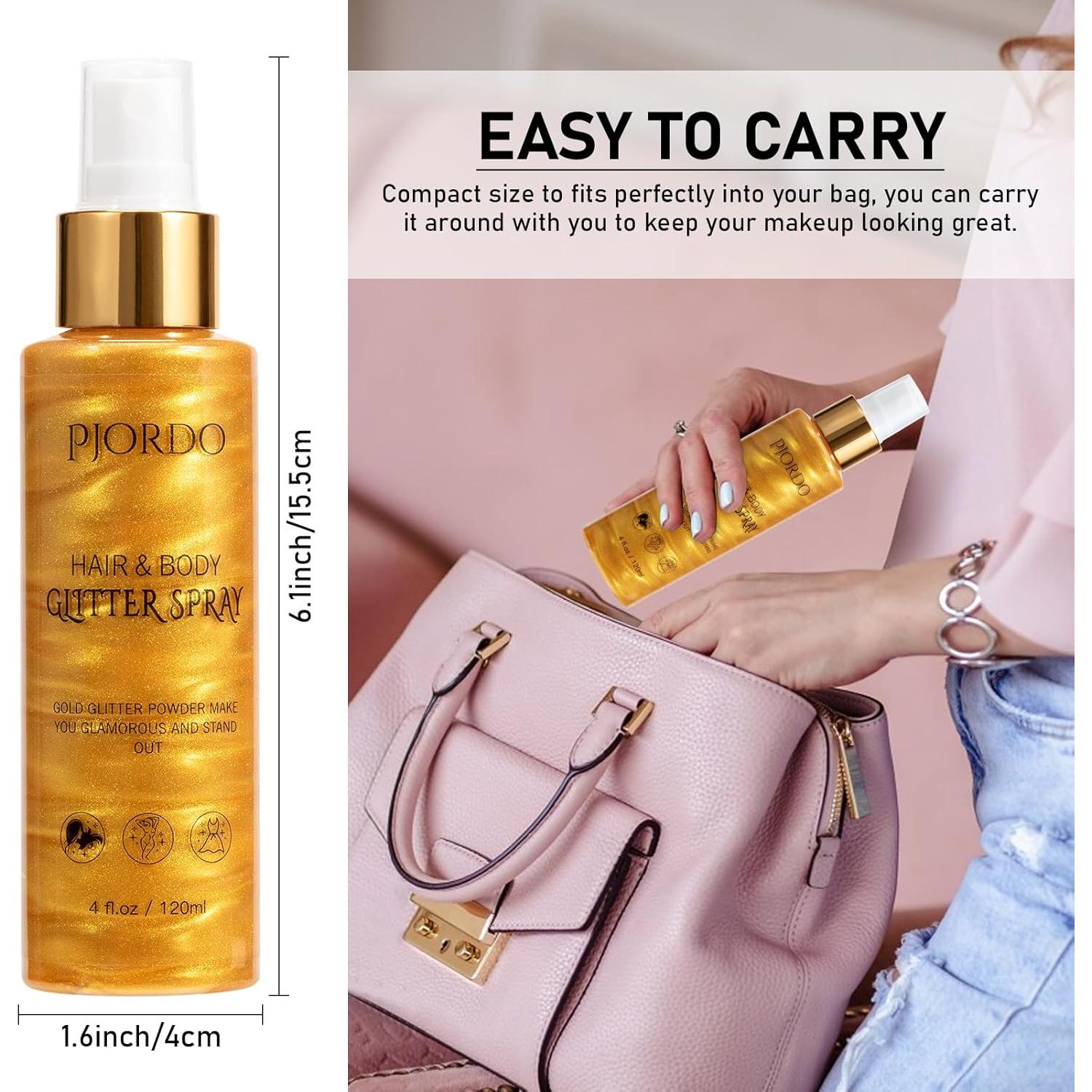 Spray Brillo Corporal Pjordo 113g Dorado para Cabello y Piel